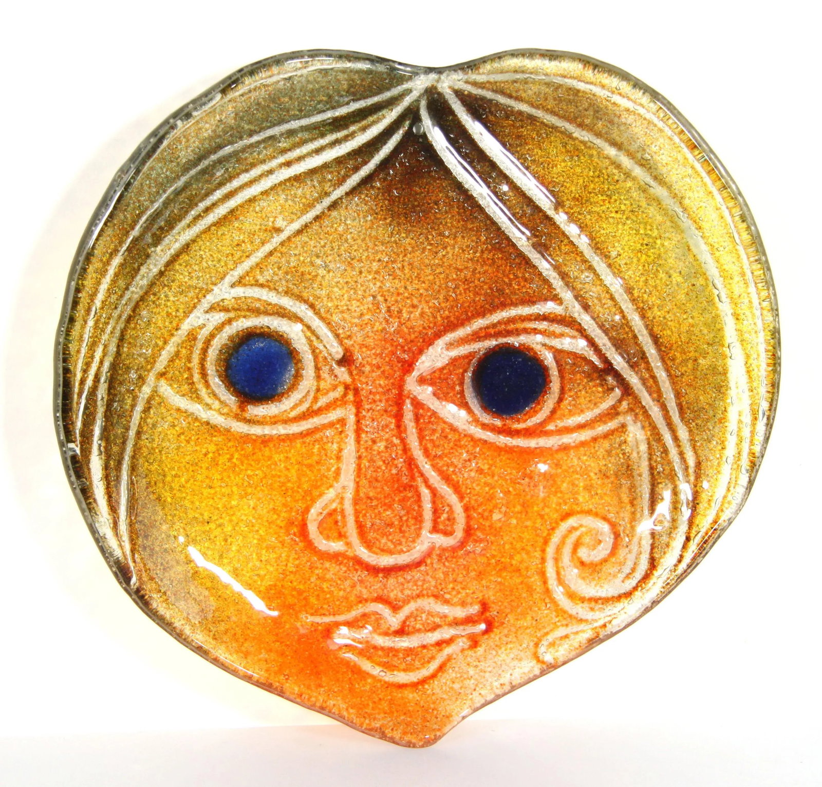 Vintage Scandivanian Studio Art Glass Face Decorative Wall Plate - 2