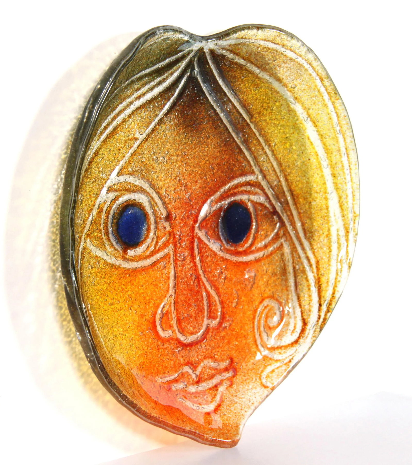 Vintage Scandivanian Studio Art Glass Face Decorative Wall Plate - 4