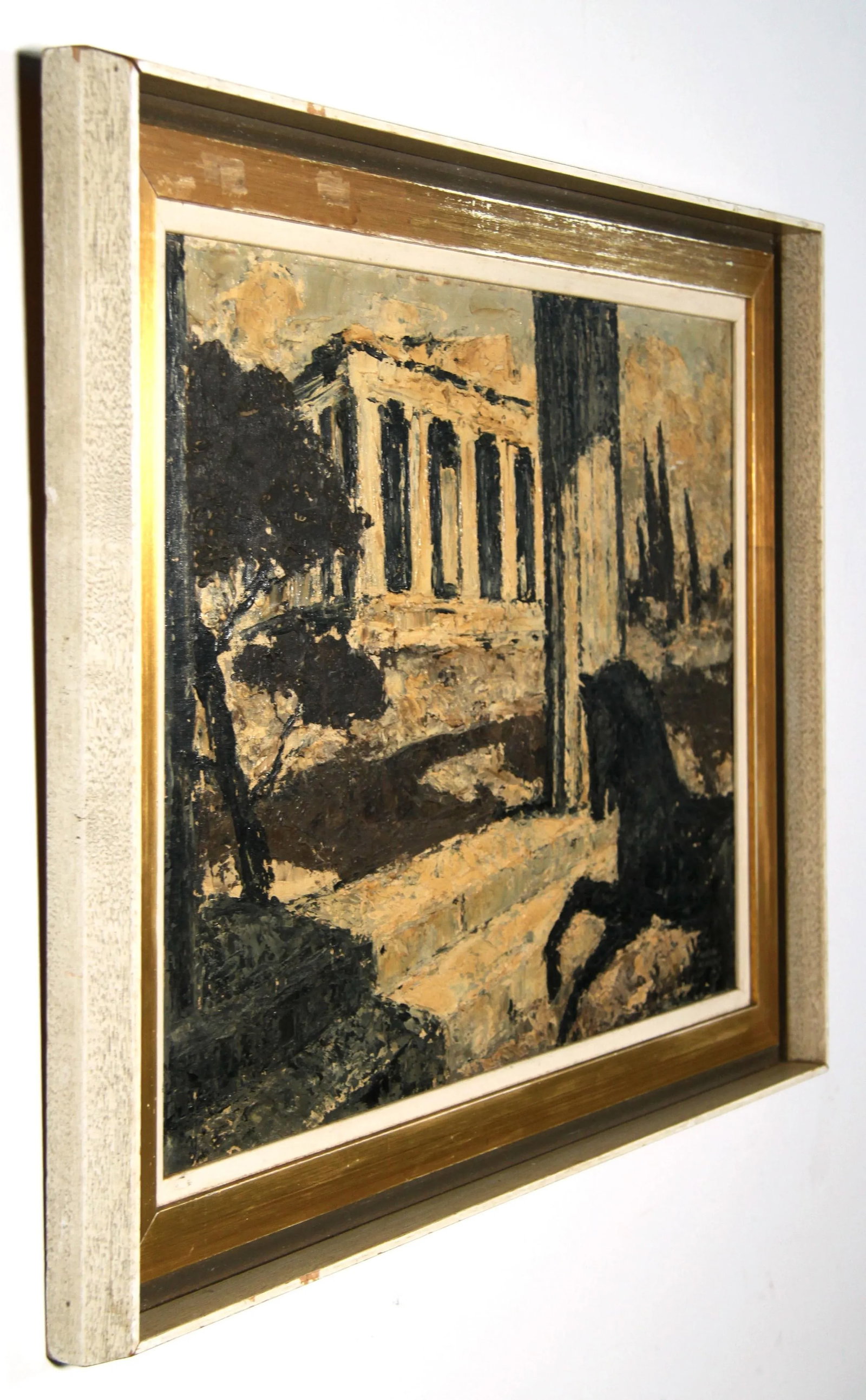 C.1920s Oil on Board Surrealist Painting of Parthenon and a Horse by Norman Kennedy - 2