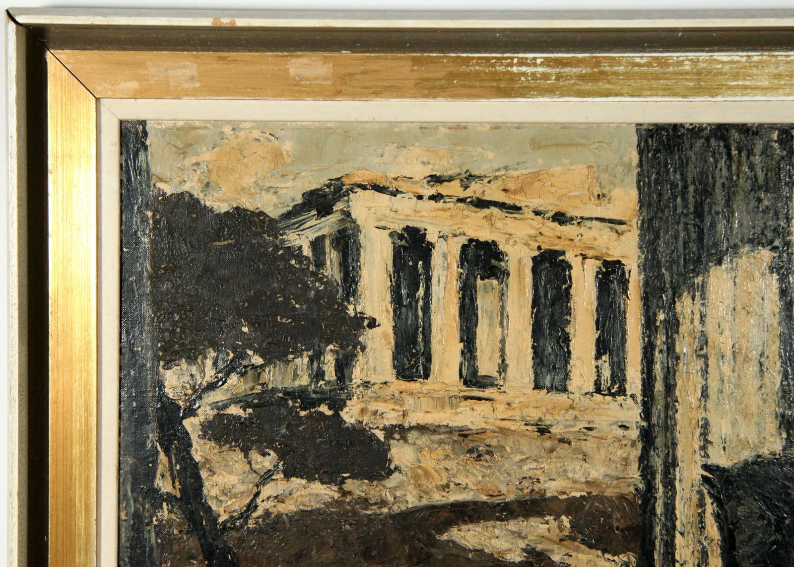 C.1920s Oil on Board Surrealist Painting of Parthenon and a Horse by Norman Kennedy - 3