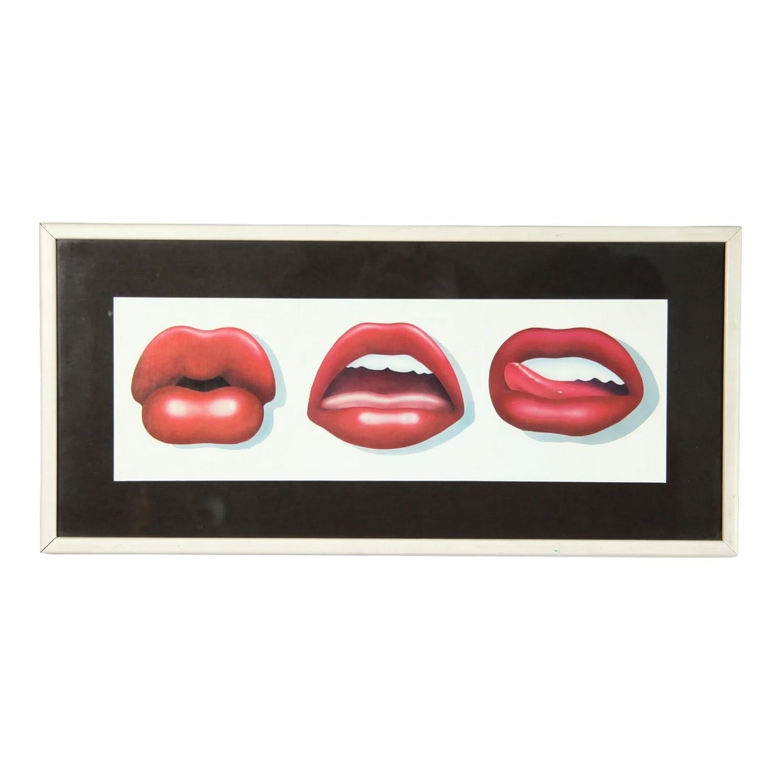 Vintage Tom Wesselman Pop Art Lips Triptych Lithograph Print: This framed Tom Wesselman Pop Art Lips triptych lithograph is a striking example of the artist's iconic style. The bright and bold red lips, rendered in Wesselmann's signature flat, graphic style,