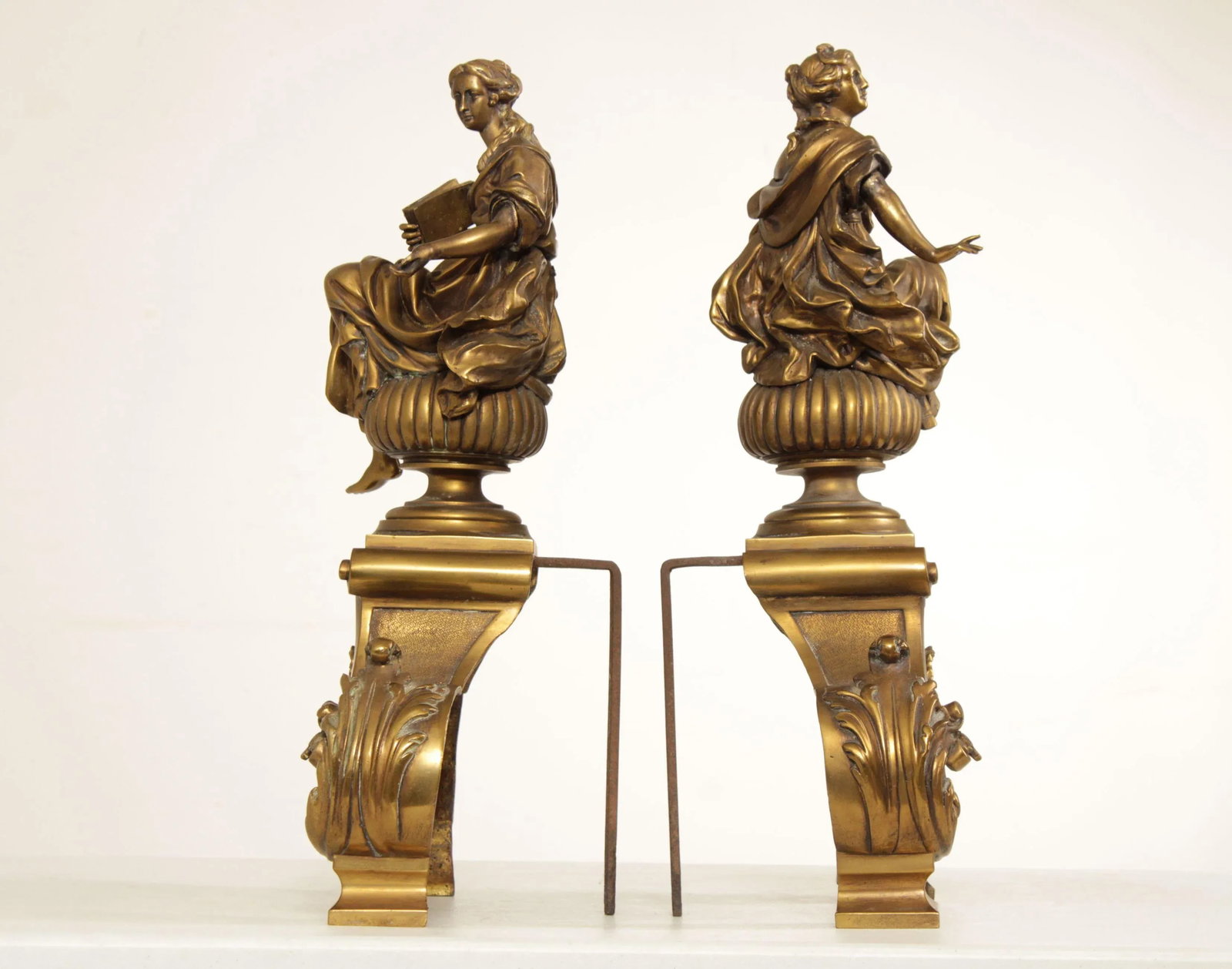 Antique 19th Century French Neoclassical Brass Chenets - A Pair - 5