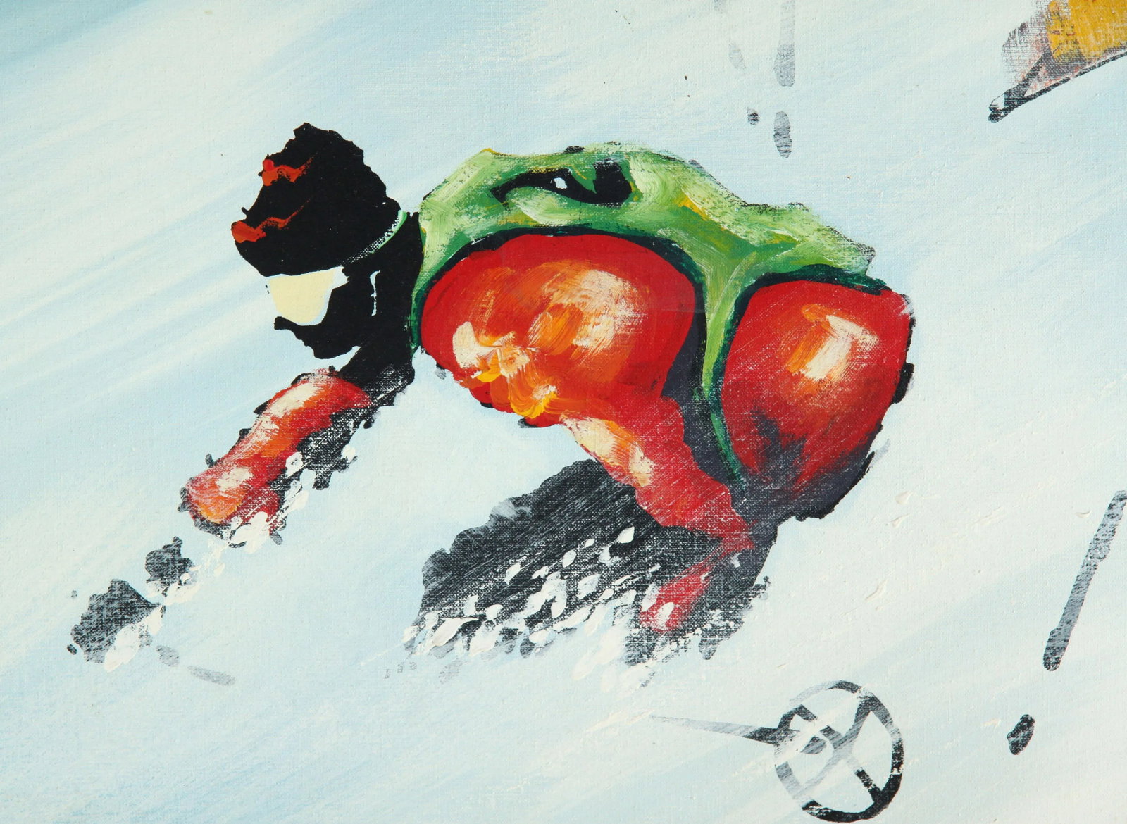 Large Scale Vintage 1970's Ski School Acrylic on Canvas Painting - 2
