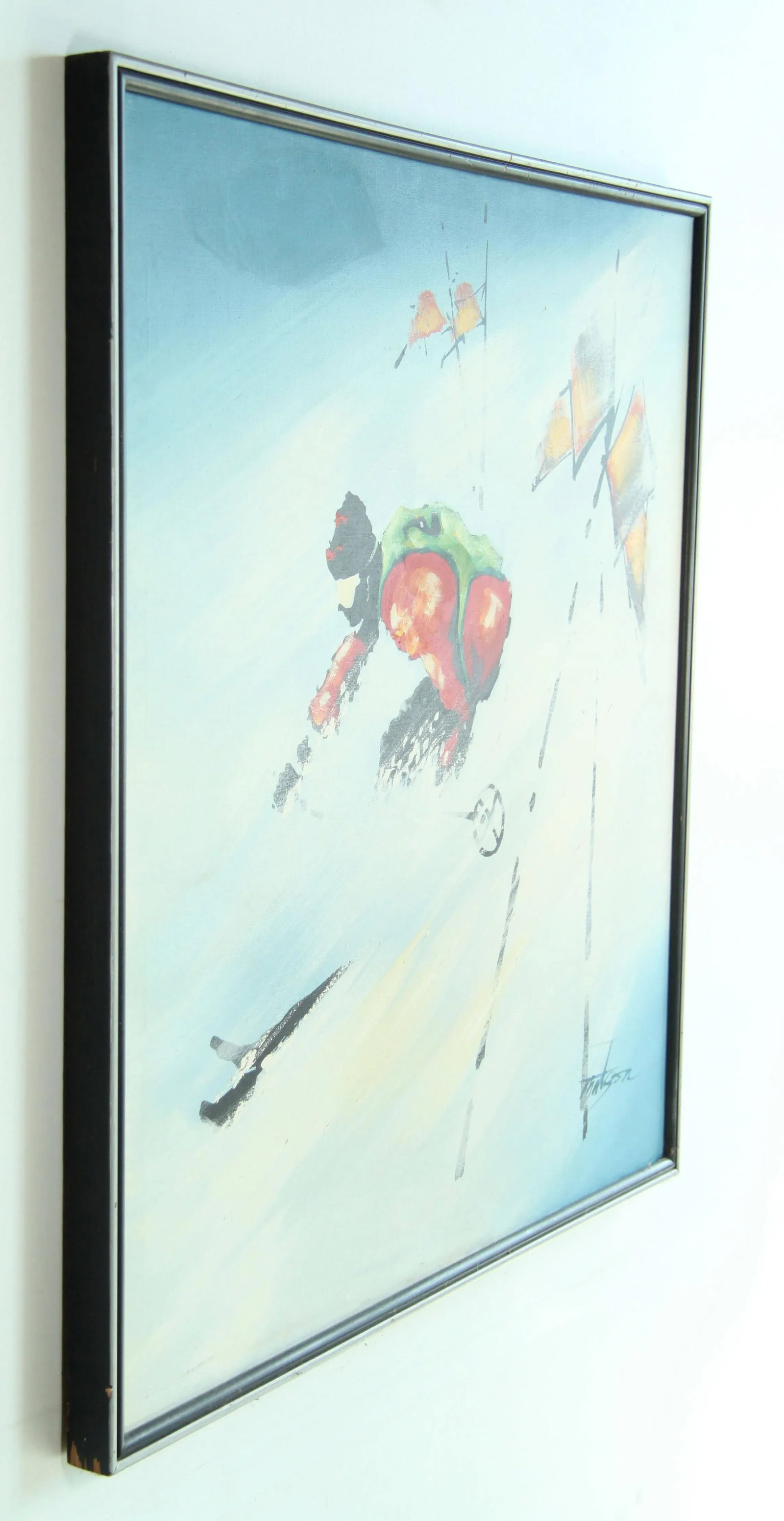 Large Scale Vintage 1970's Ski School Acrylic on Canvas Painting - 3