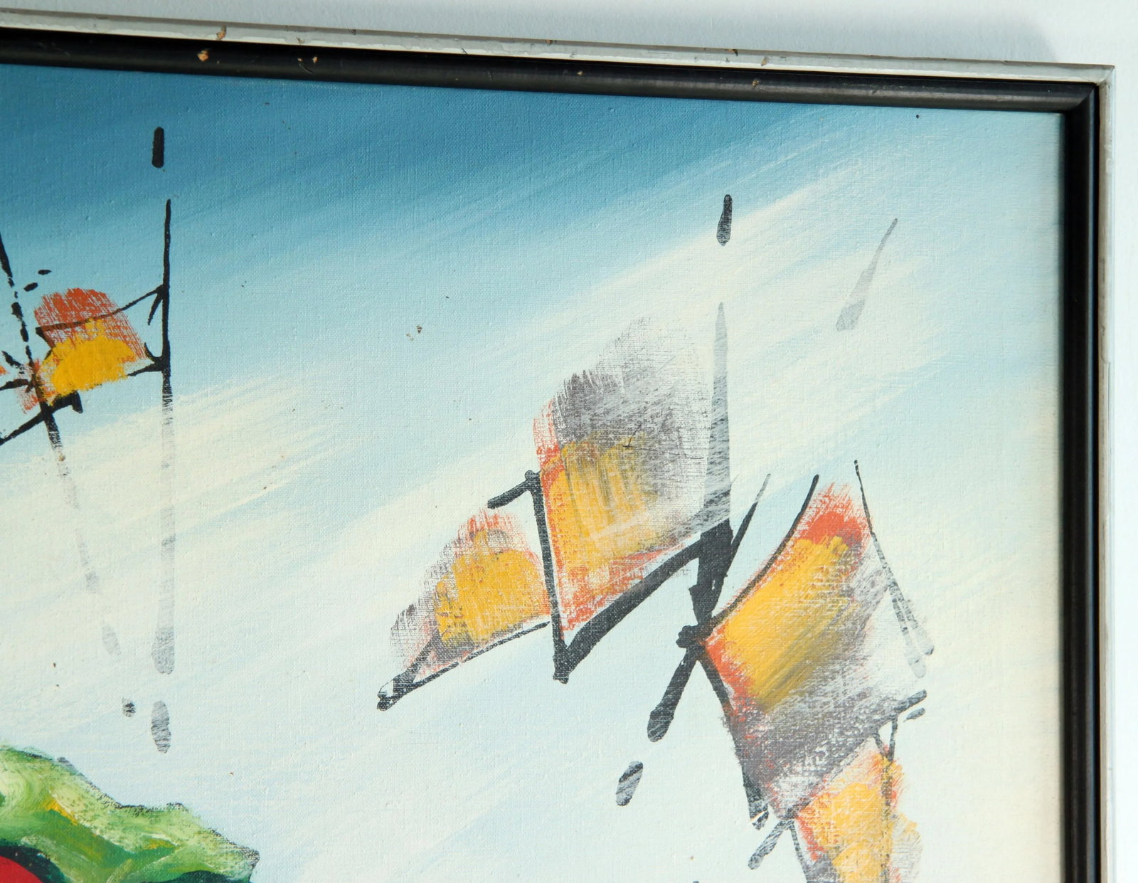 Large Scale Vintage 1970's Ski School Acrylic on Canvas Painting - 6