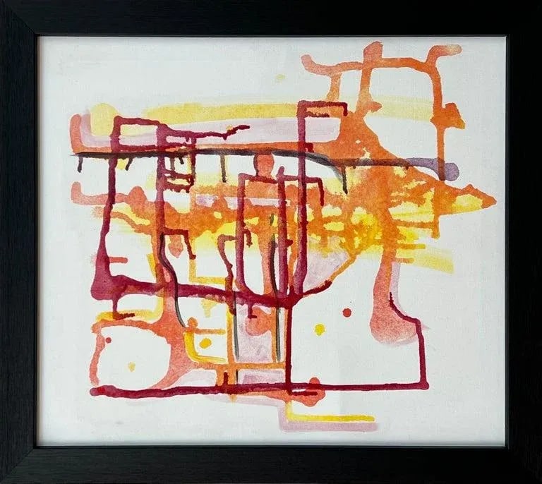 Early Abstract Painting Red Yellow Orange on White Background by British Artist - 2