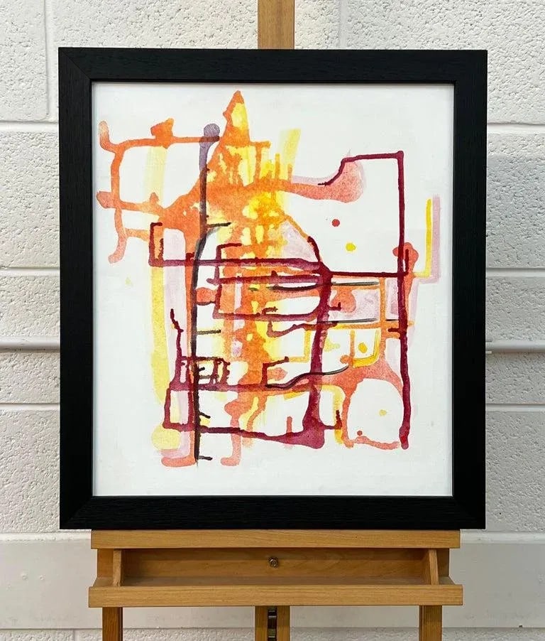 Early Abstract Painting Red Yellow Orange on White Background by British Artist - 7