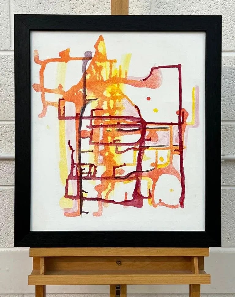 Early Abstract Painting Red Yellow Orange on White Background by British Artist - 9