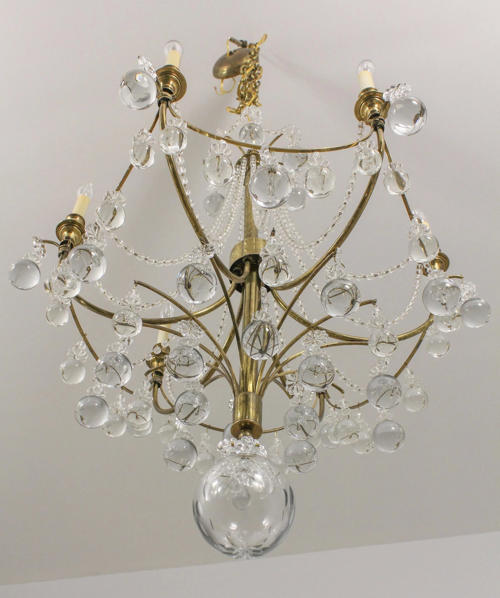 High Quality Brass & Sphere Crystal Ball Chandelier - 12