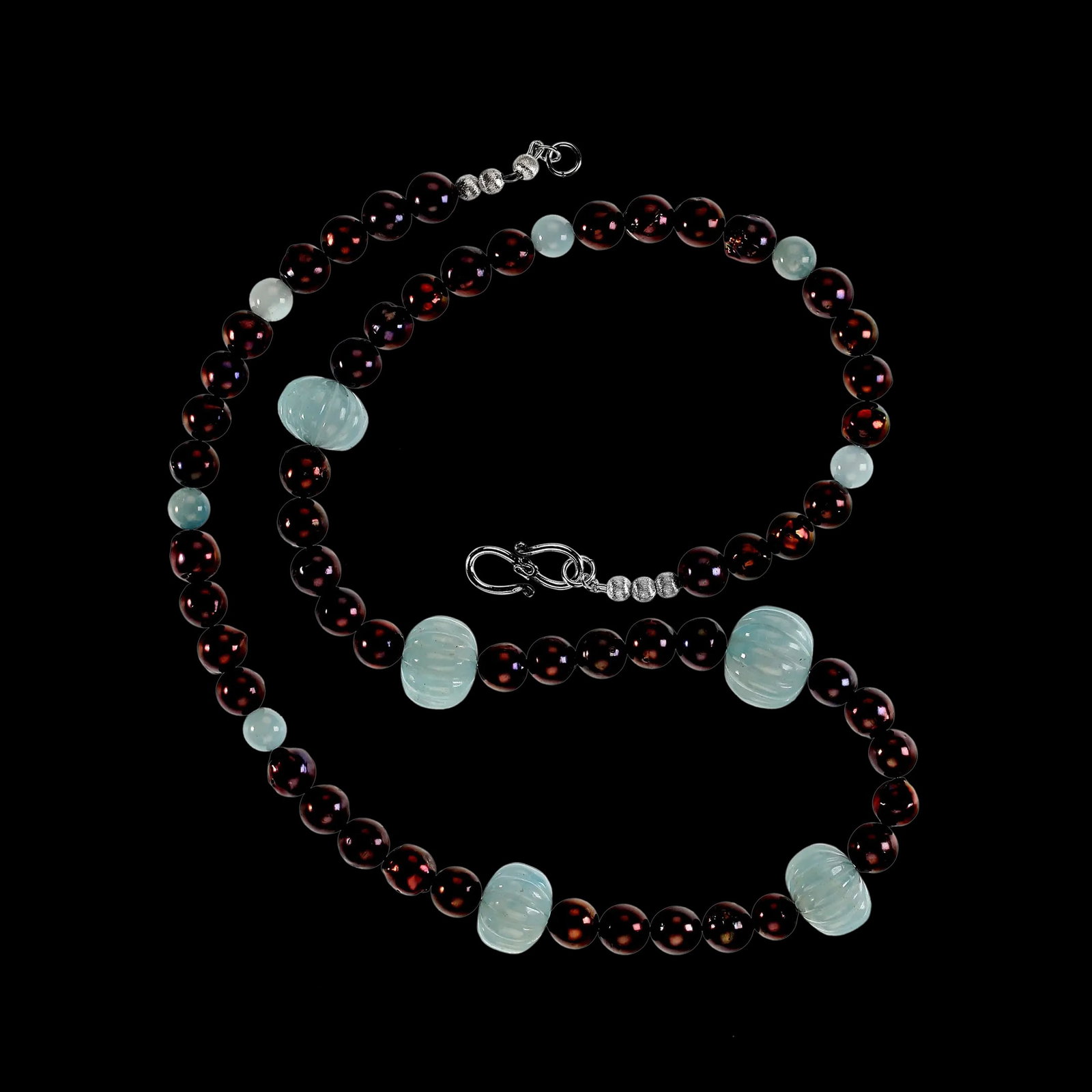 Fluted Aquamarines and Brown Pearls Statement Necklace - 2
