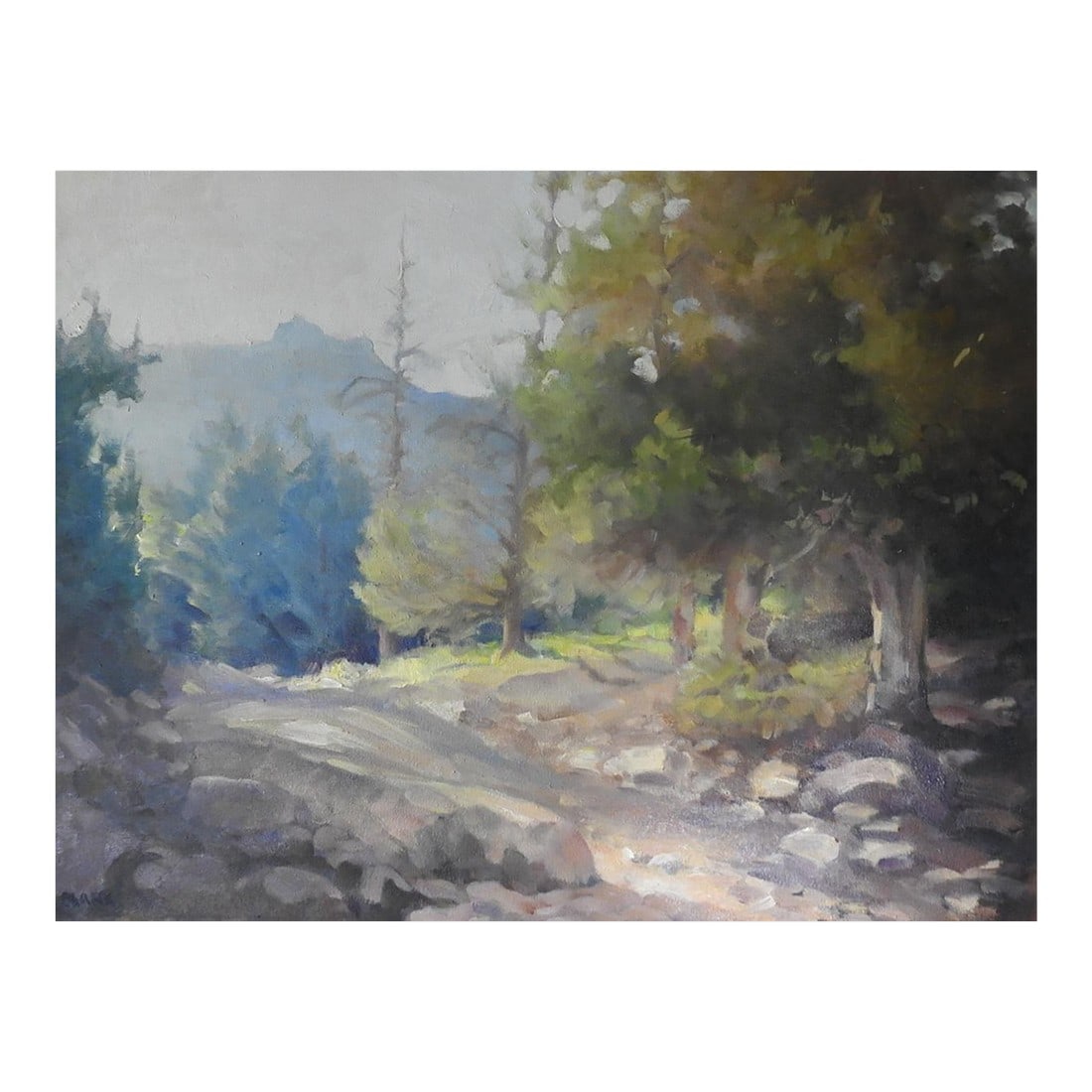 Vintage Mid Century Impressionist Muir Wood Landscape Painting: Vintage mid century oil on canvas painting by Leo Phillip Blank (1900-1985) California. Mt. Tamalpais from the Muir Woods impressionist landscape. Signed lower left corner. Unframed, edge wear.