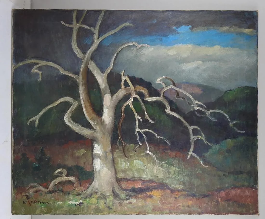 Early 20th Century Impressionist Lone Tree Stormy Landscape Painting - 7