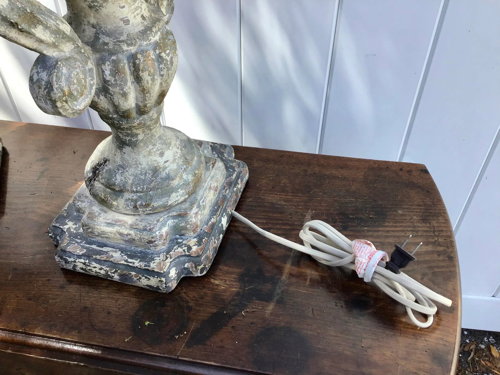 Carved Distressed Wood Italian Urn Table Lamps - 4