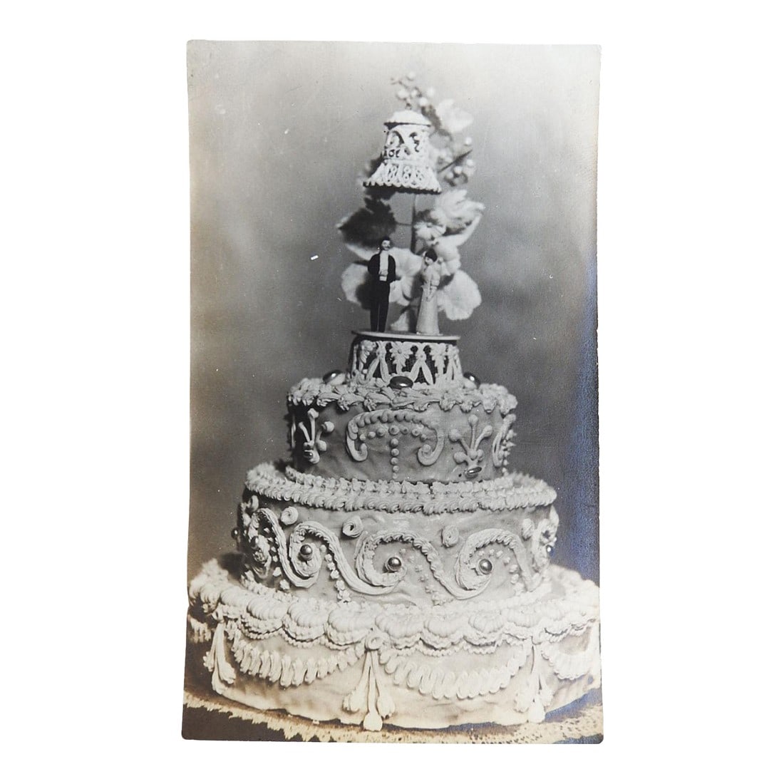 Early 20th Century Wedding Cake Silver Gelatin Snapshot Photograph: Early 20th century silver gelatin snapshot photograph of an elaborate wedding cake. Unsigned. Unframed. Condition: Alterations: Original Condition Unaltered Imperfections: Some Imperfections