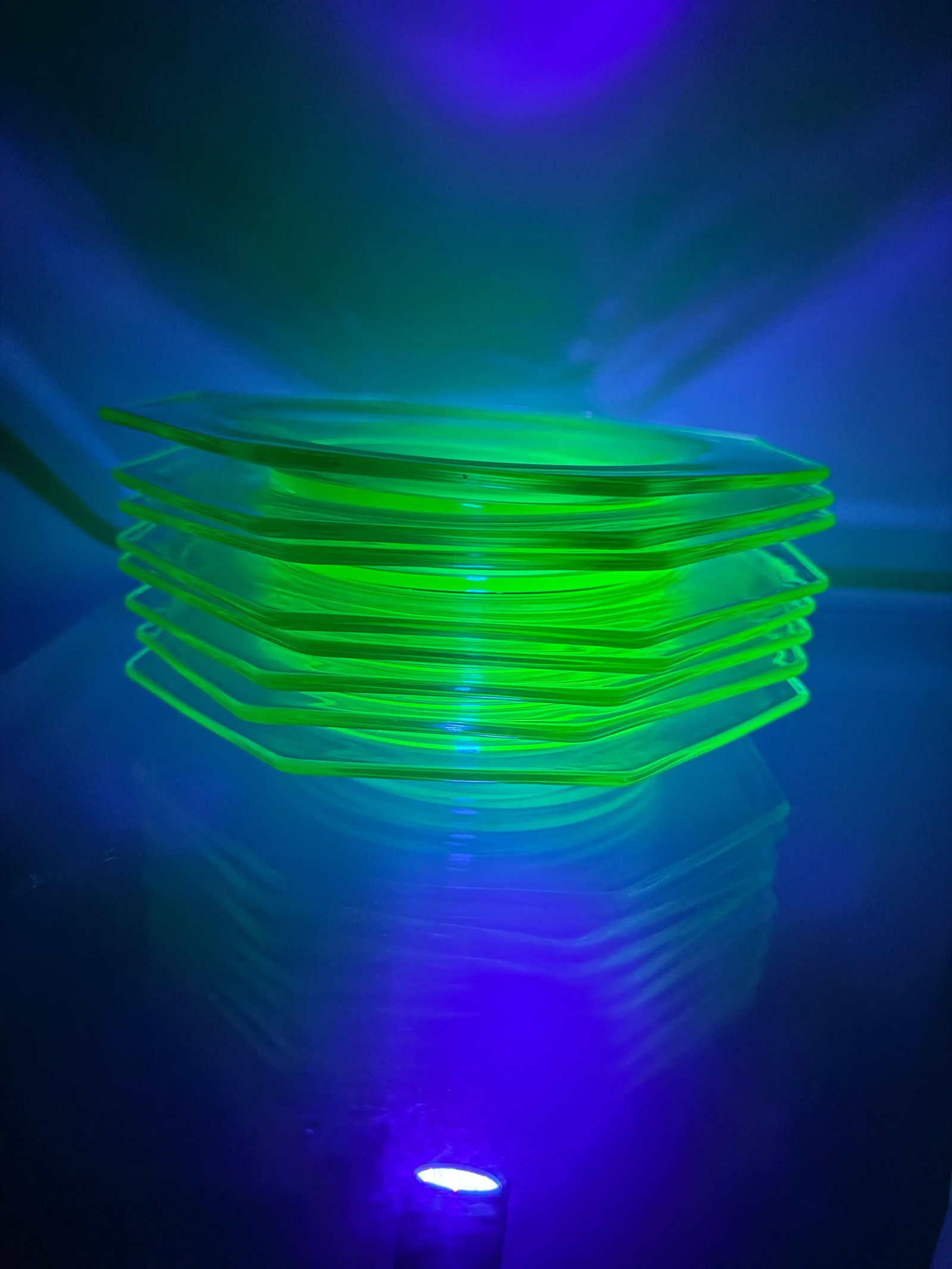 1940s Uranium Green Depression Glass Octagon Salad Dessert Plates- Set of 8 - 3