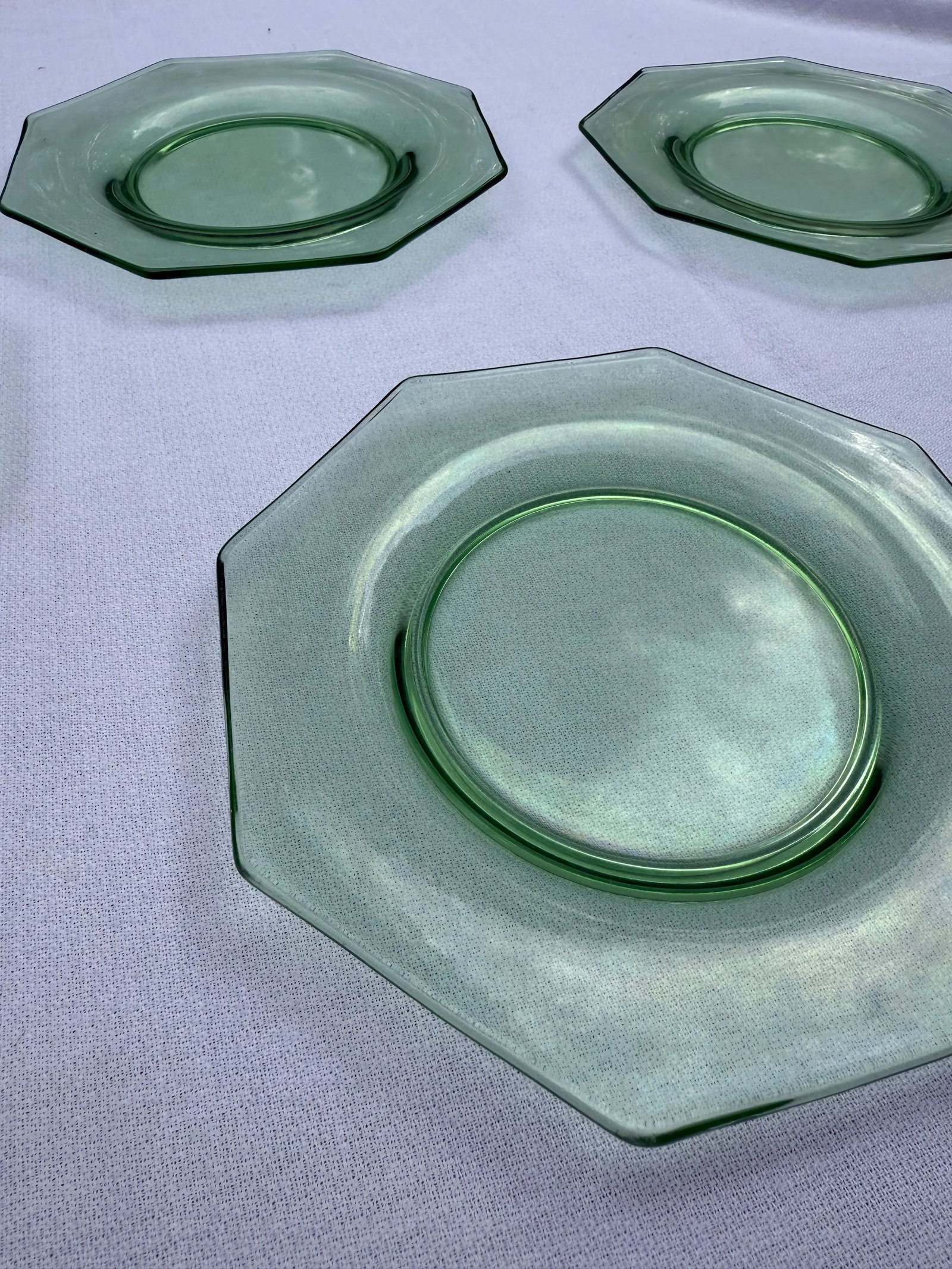 1940s Uranium Green Depression Glass Octagon Salad Dessert Plates- Set of 8 - 4