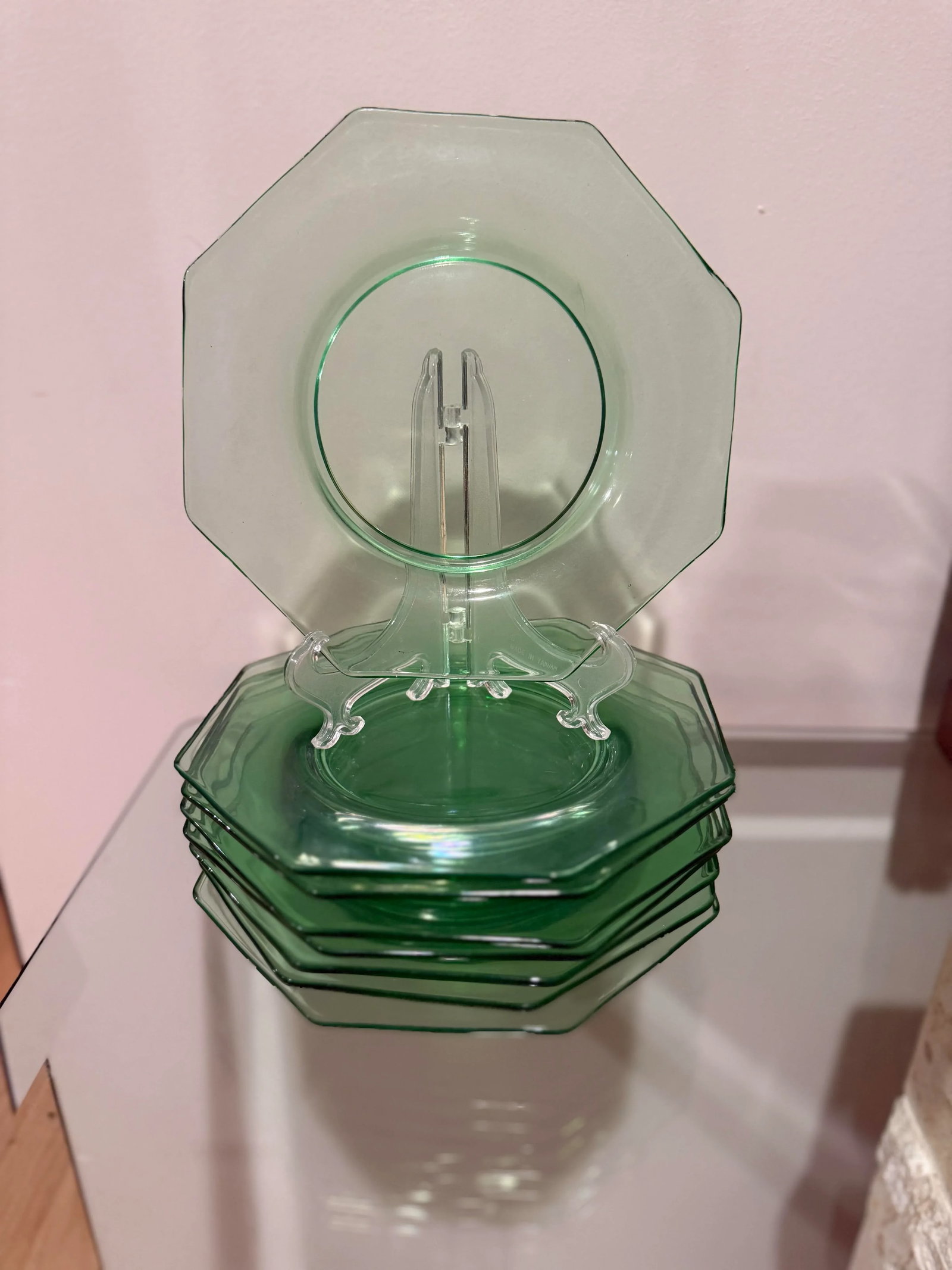 1940s Uranium Green Depression Glass Octagon Salad Dessert Plates- Set of 8 - 5