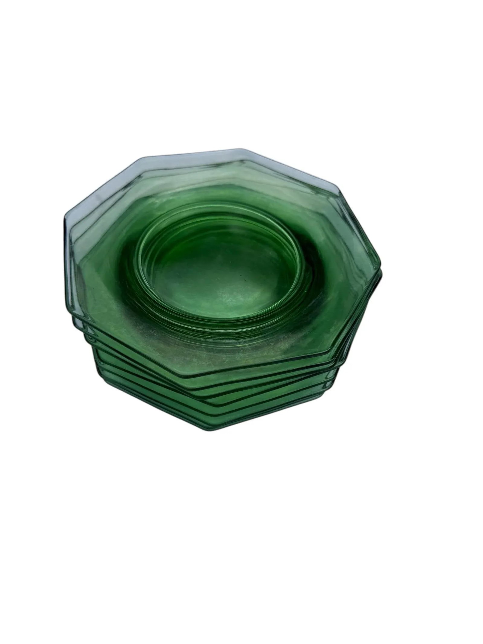 1940s Uranium Green Depression Glass Octagon Salad Dessert Plates- Set of 8 - 6