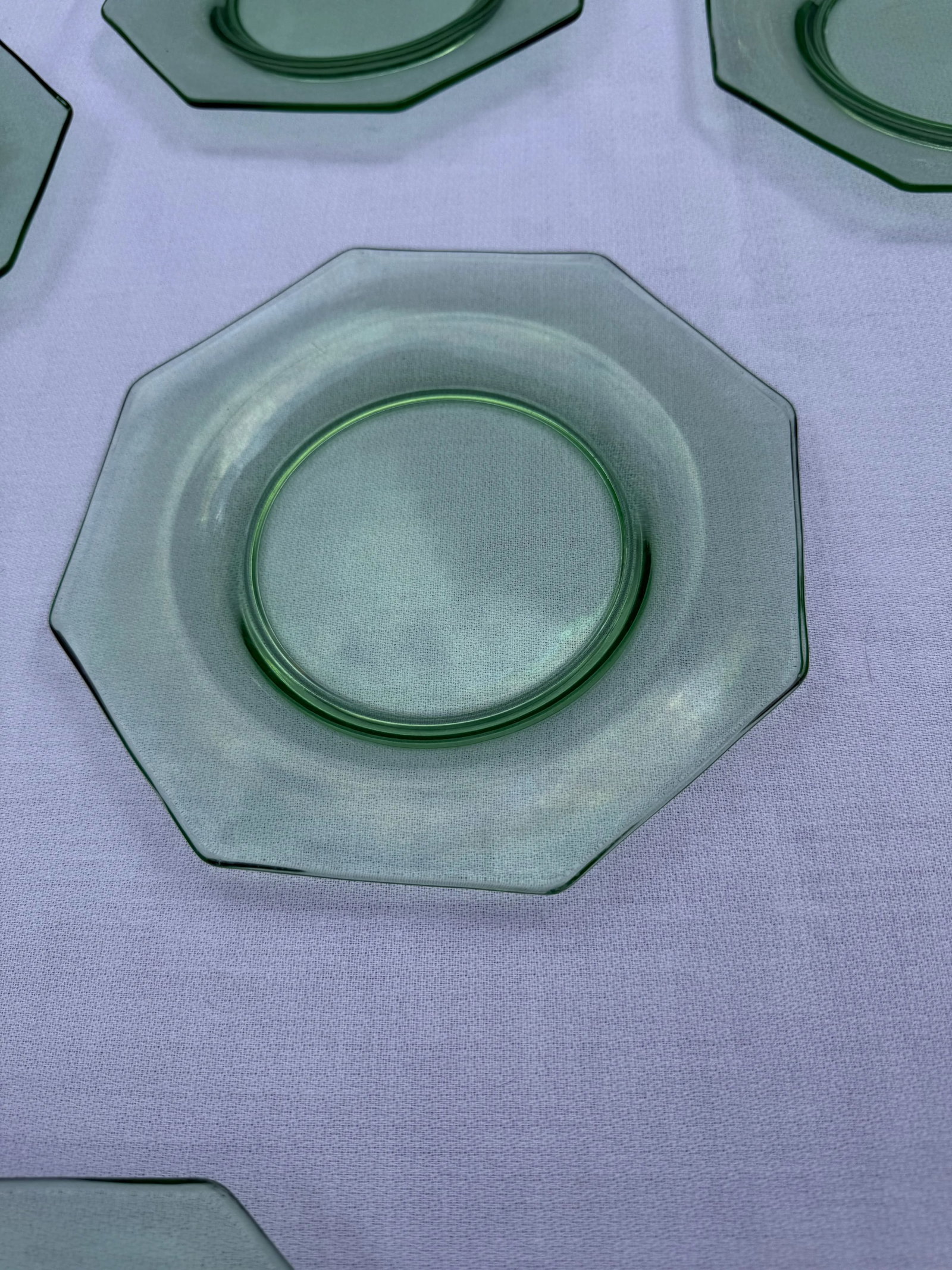 1940s Uranium Green Depression Glass Octagon Salad Dessert Plates- Set of 8 - 7