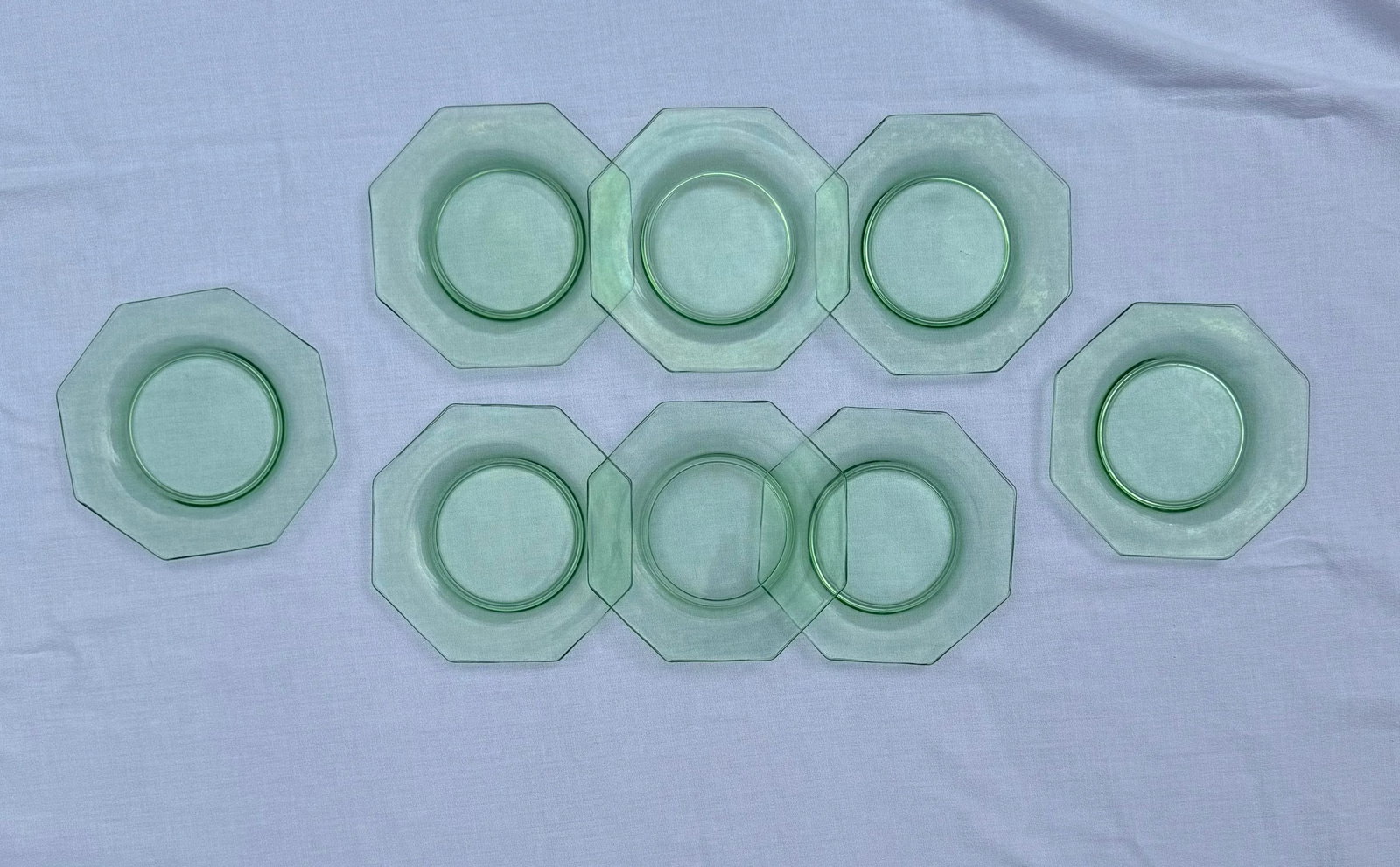 1940s Uranium Green Depression Glass Octagon Salad Dessert Plates- Set of 8 - 8