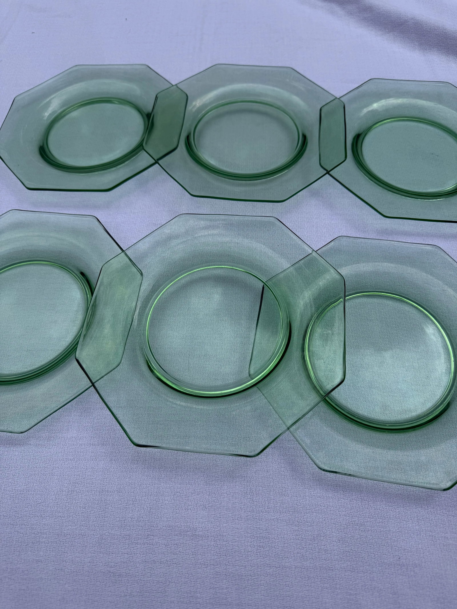1940s Uranium Green Depression Glass Octagon Salad Dessert Plates- Set of 8 - 9