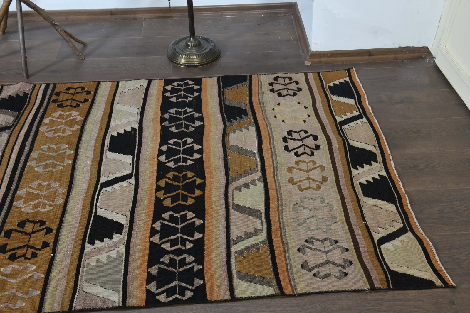 1970s Turkish Oushak Handmade Wool Cotton Brown Kilim Runner Rug - 11