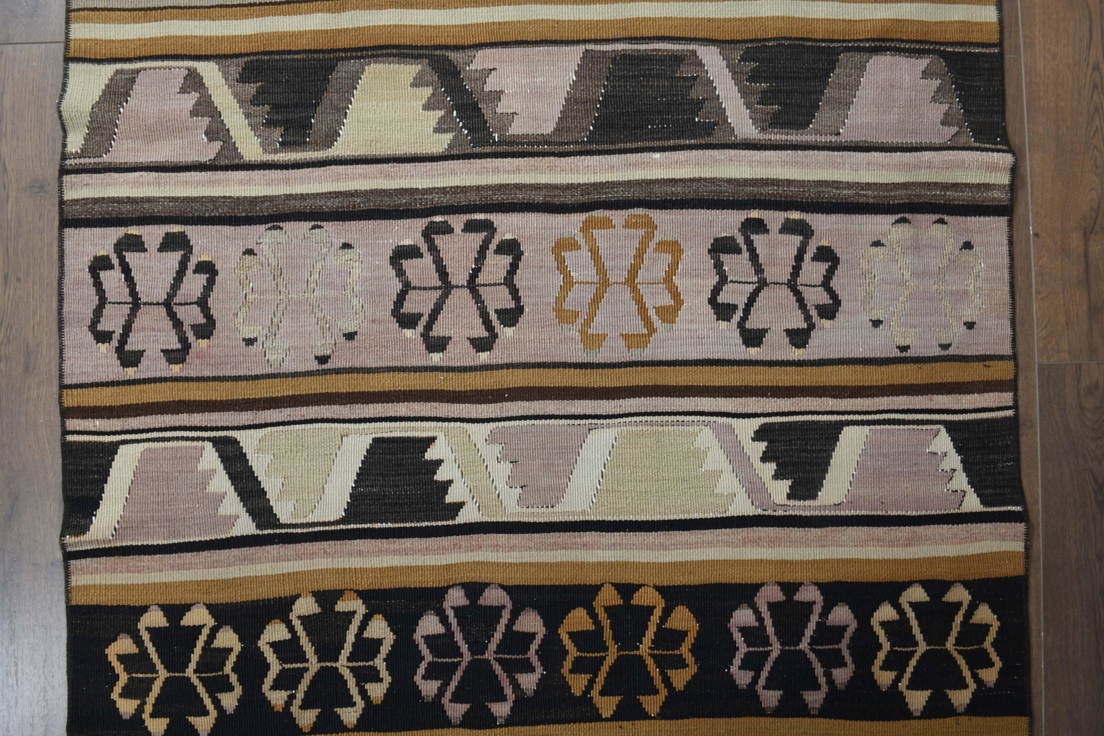1970s Turkish Oushak Handmade Wool Cotton Brown Kilim Runner Rug - 6