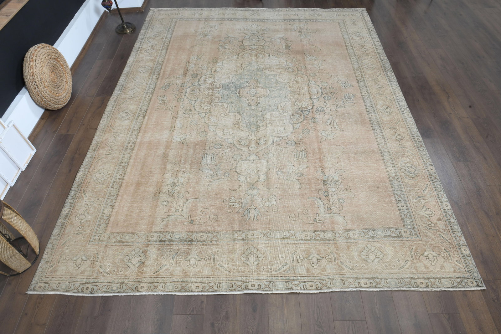 1970s Vintage Persian Handmade Wool Cotton Orange Area Rug - 2