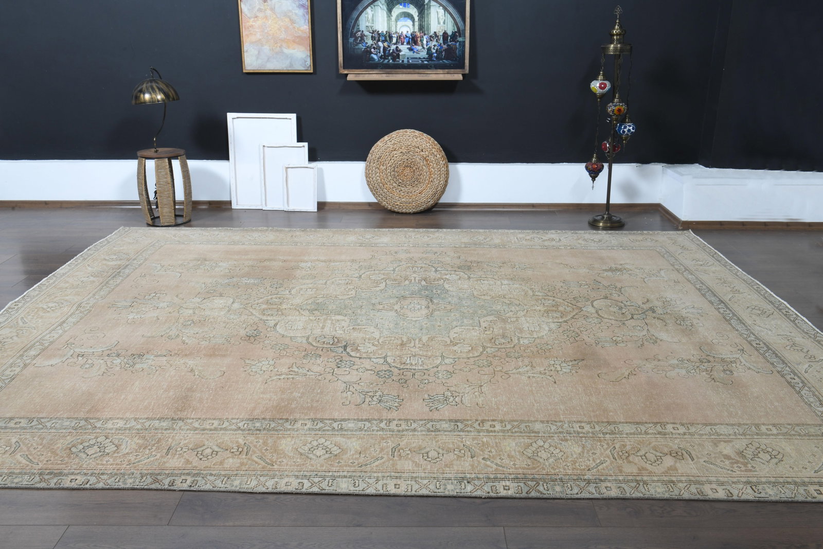 1970s Vintage Persian Handmade Wool Cotton Orange Area Rug - 4