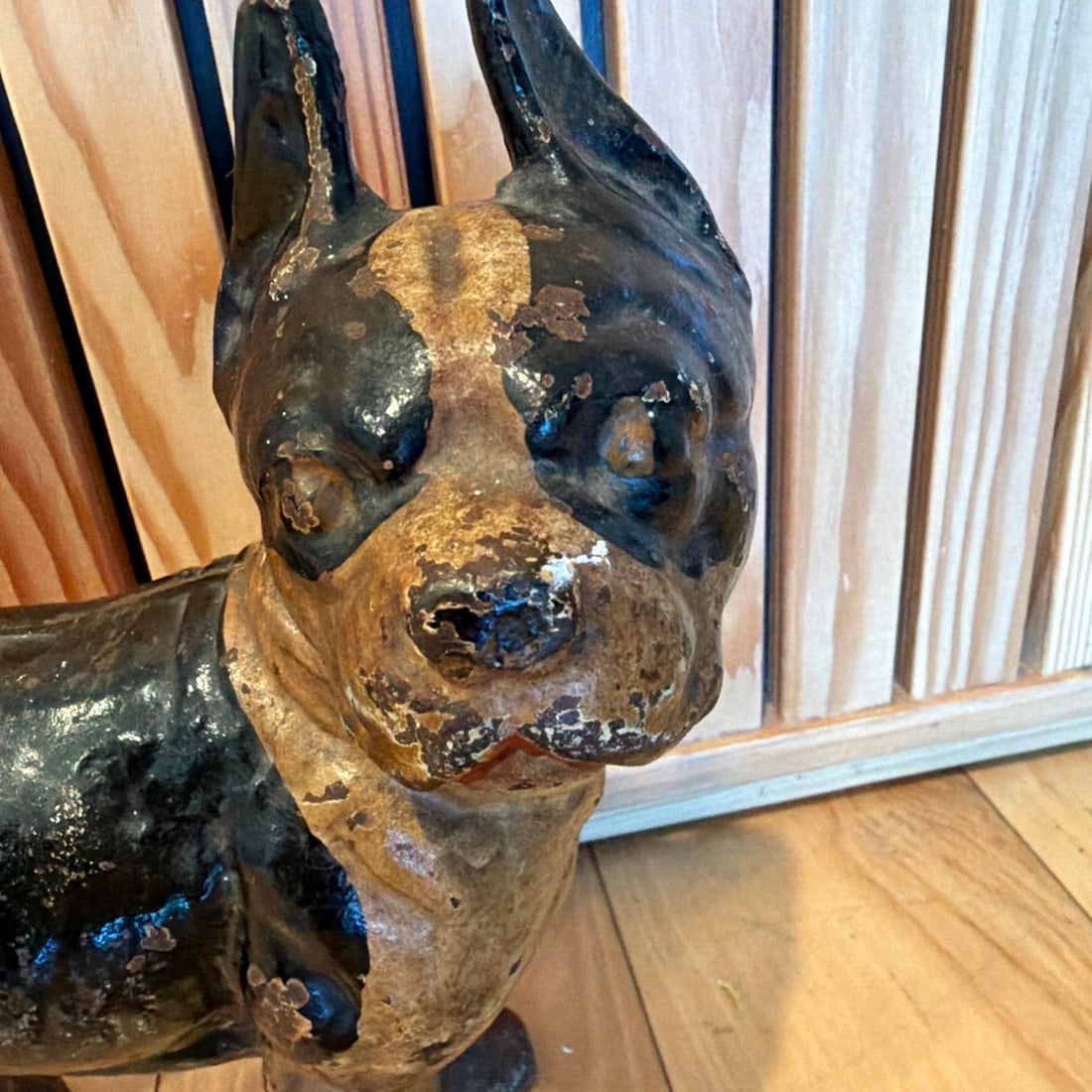 Antique Cast Iron French Bulldog Doorstop 10" Tall 8lb Original Paint - 2