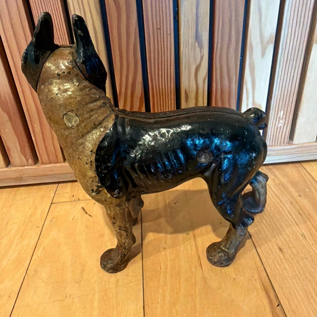 Antique Cast Iron French Bulldog Doorstop 10" Tall 8lb Original Paint - 3