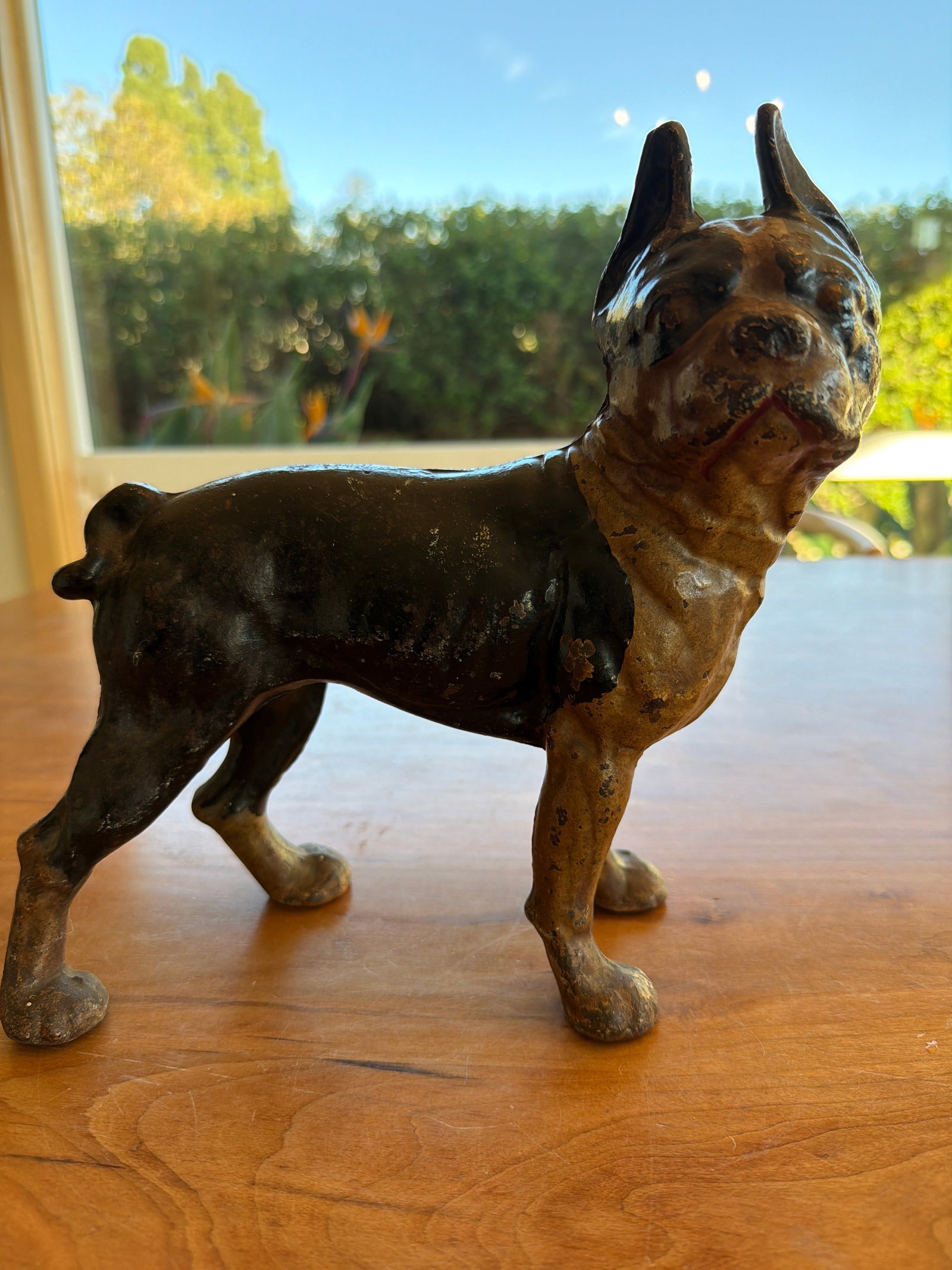 Antique Cast Iron French Bulldog Doorstop 10" Tall 8lb Original Paint - 4