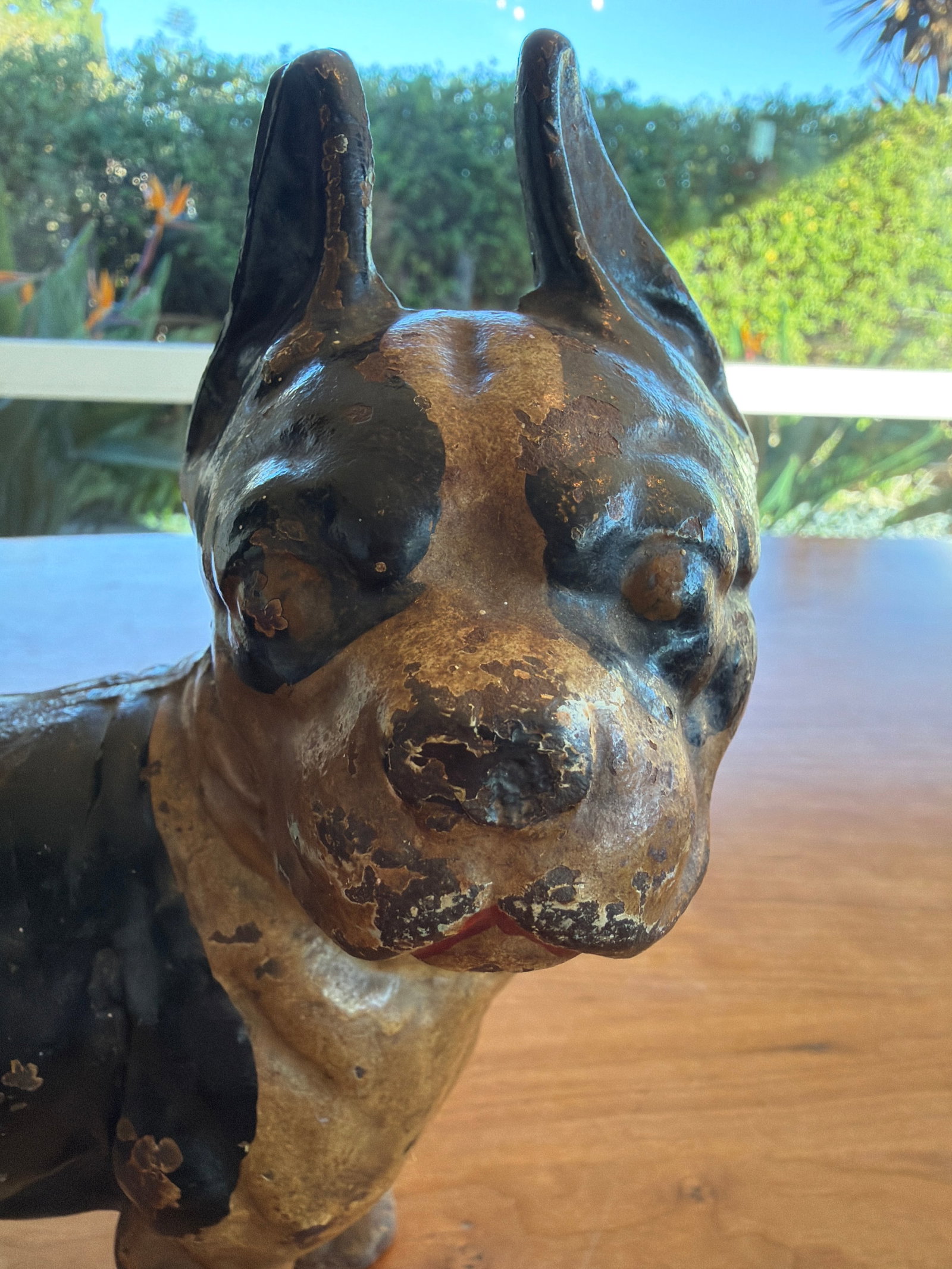 Antique Cast Iron French Bulldog Doorstop 10" Tall 8lb Original Paint - 5