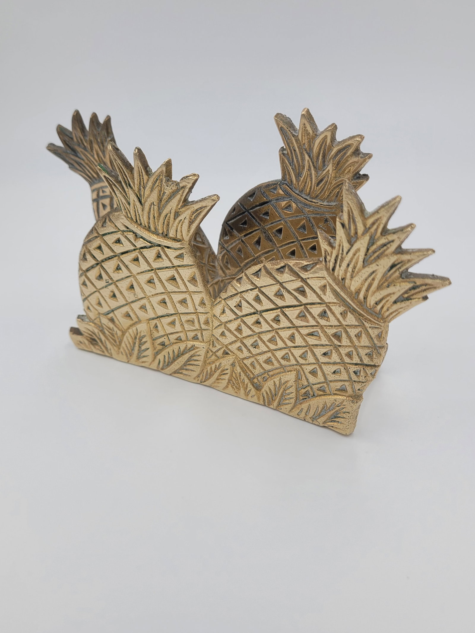 Vintage Hollywood Regency Solid Brass Pineapple Napkin Holder - 10