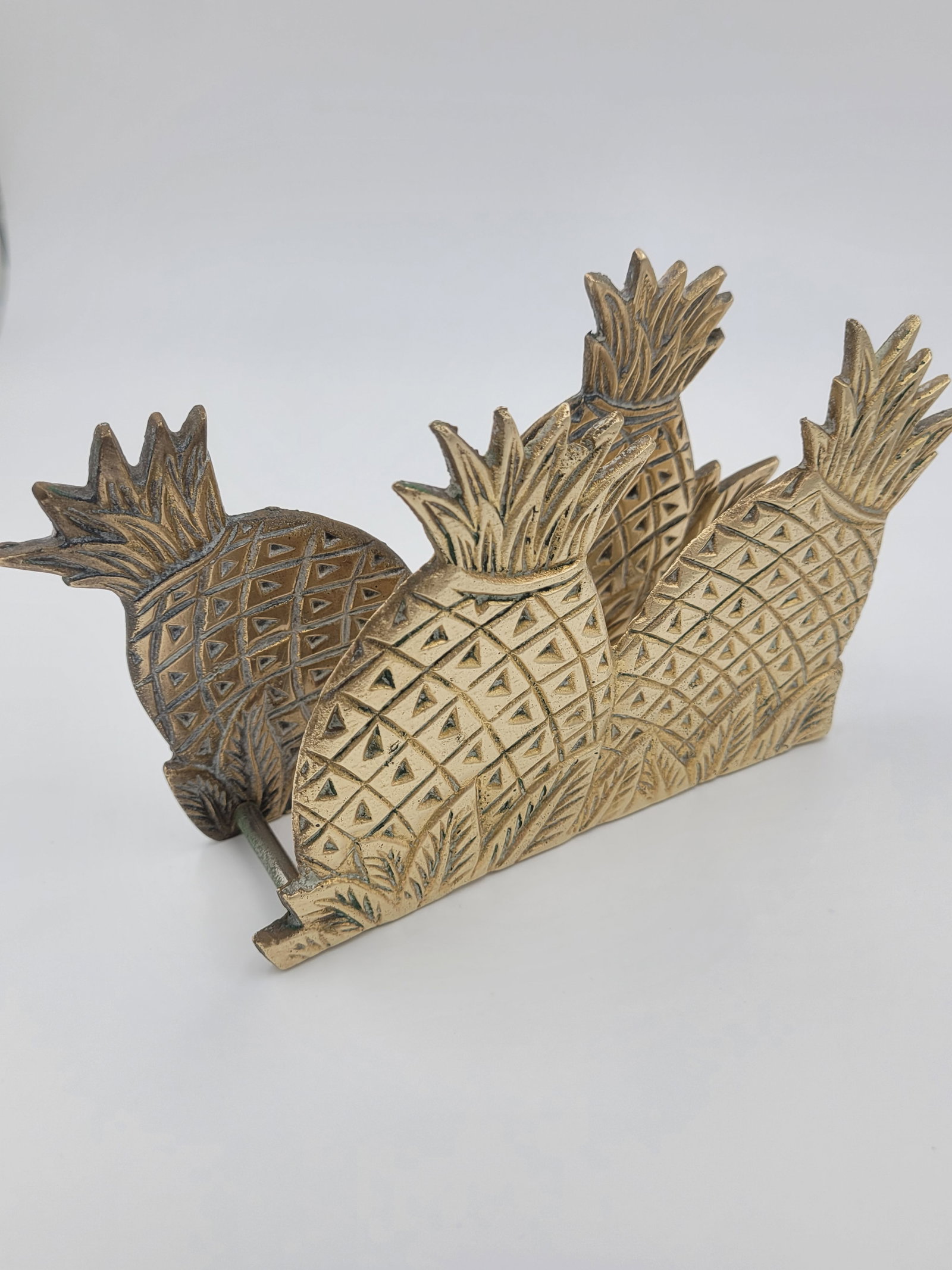 Vintage Hollywood Regency Solid Brass Pineapple Napkin Holder - 11