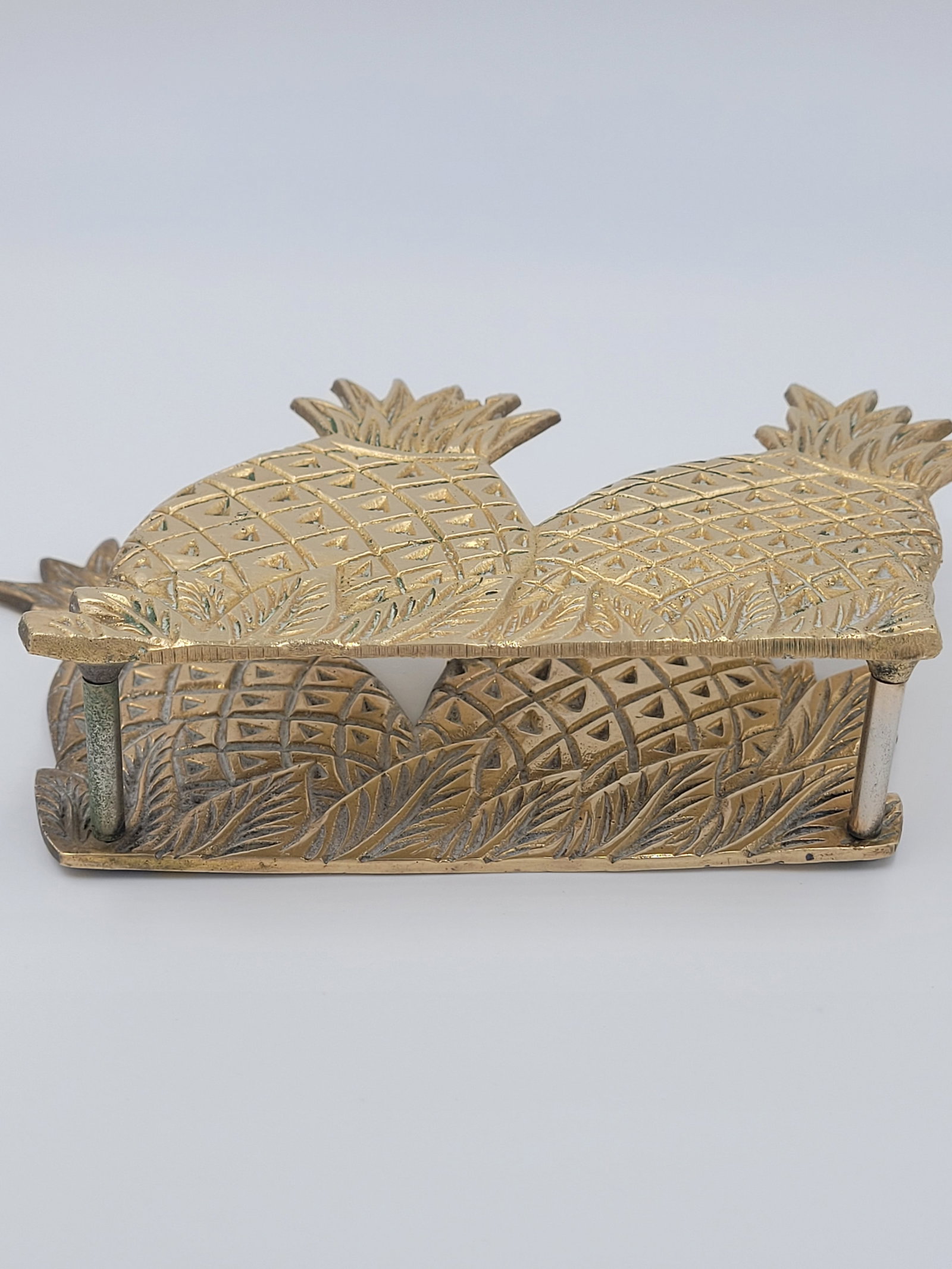 Vintage Hollywood Regency Solid Brass Pineapple Napkin Holder - 5