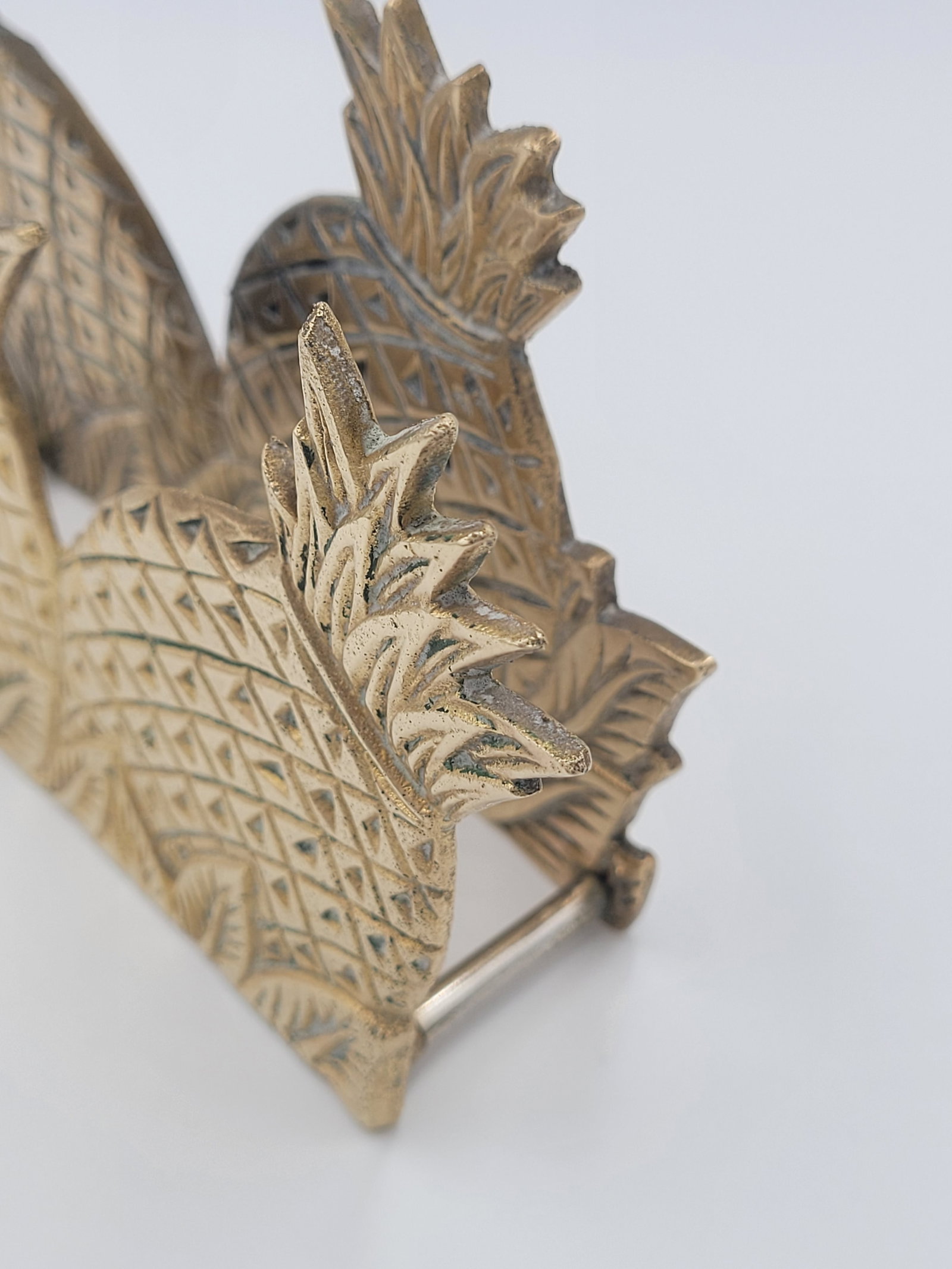 Vintage Hollywood Regency Solid Brass Pineapple Napkin Holder - 6