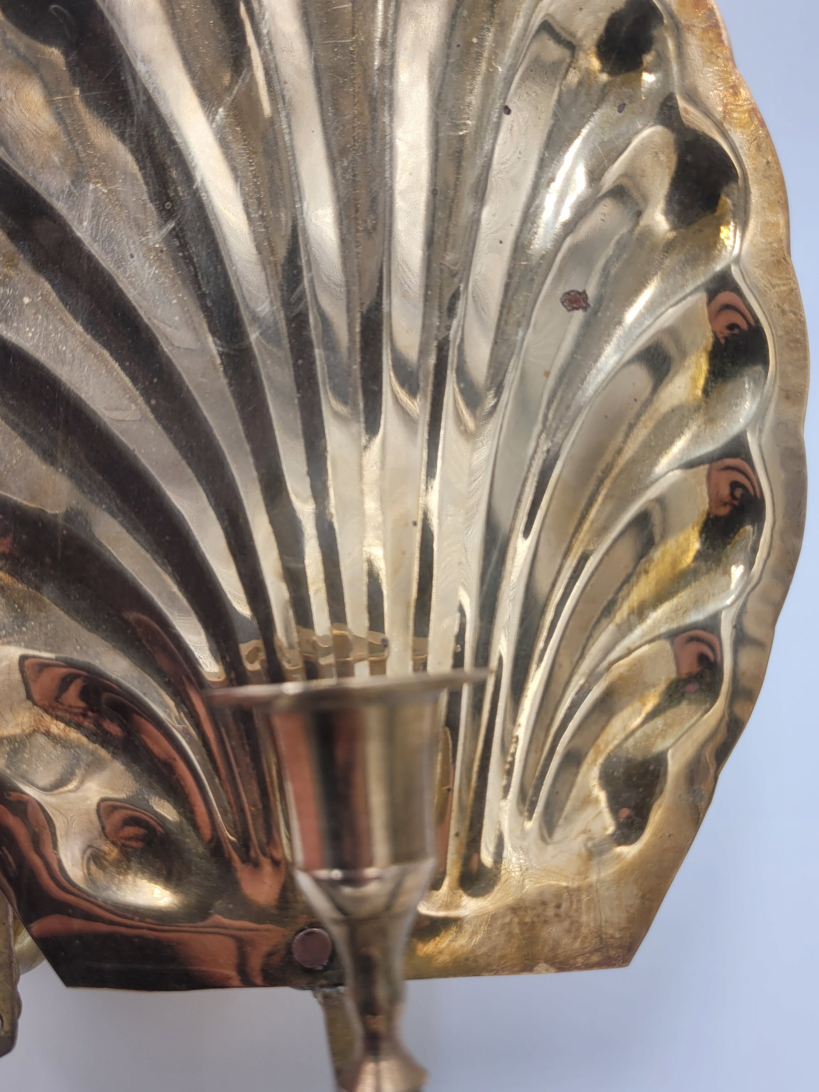 Mid 20th Century Hollywood Regency Scalloped Brass Shell Wall Sconce - Pair - 7
