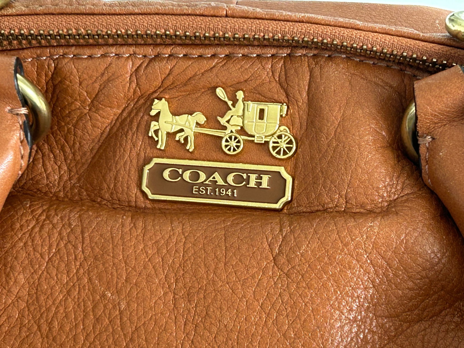 Coach Madison Lindsey Satchel – Luxury Leather Handbag, Pleated Front, Gold Hardware, - 13