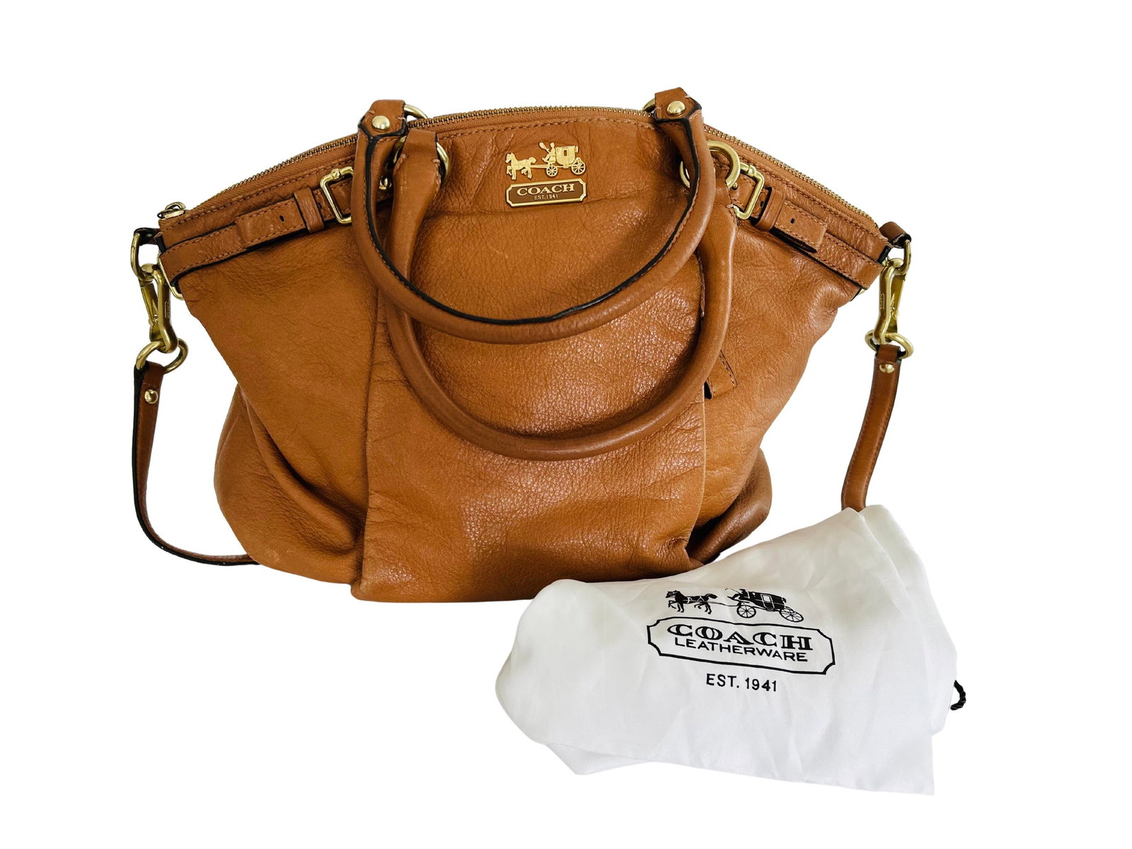 Coach Madison Lindsey Satchel – Luxury Leather Handbag, Pleated Front, Gold Hardware, - 3