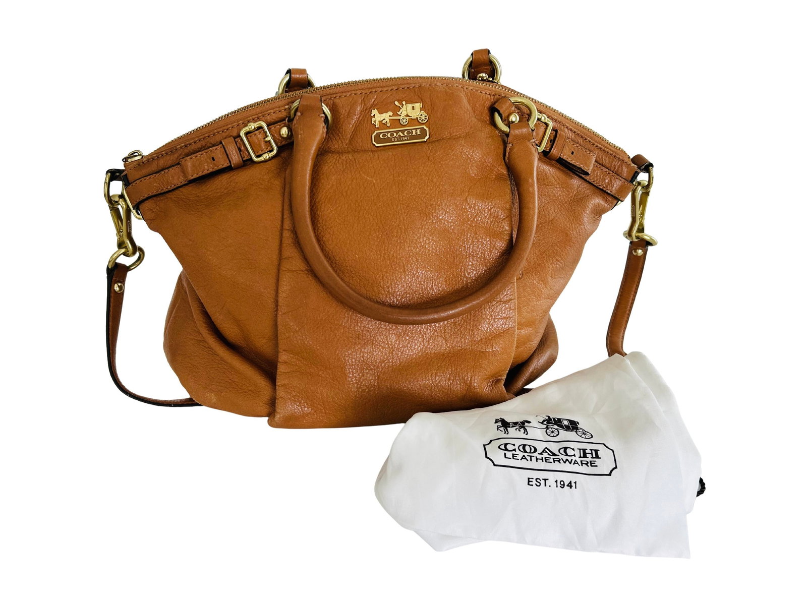 Coach Madison Lindsey Satchel – Luxury Leather Handbag, Pleated Front, Gold Hardware, - 4