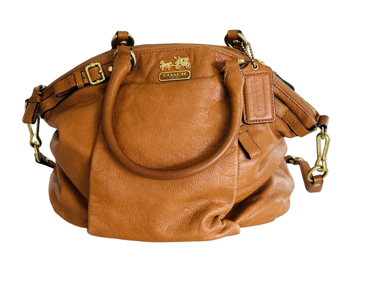Coach Madison Lindsey Satchel – Luxury Leather Handbag, Pleated Front, Gold Hardware, - 5