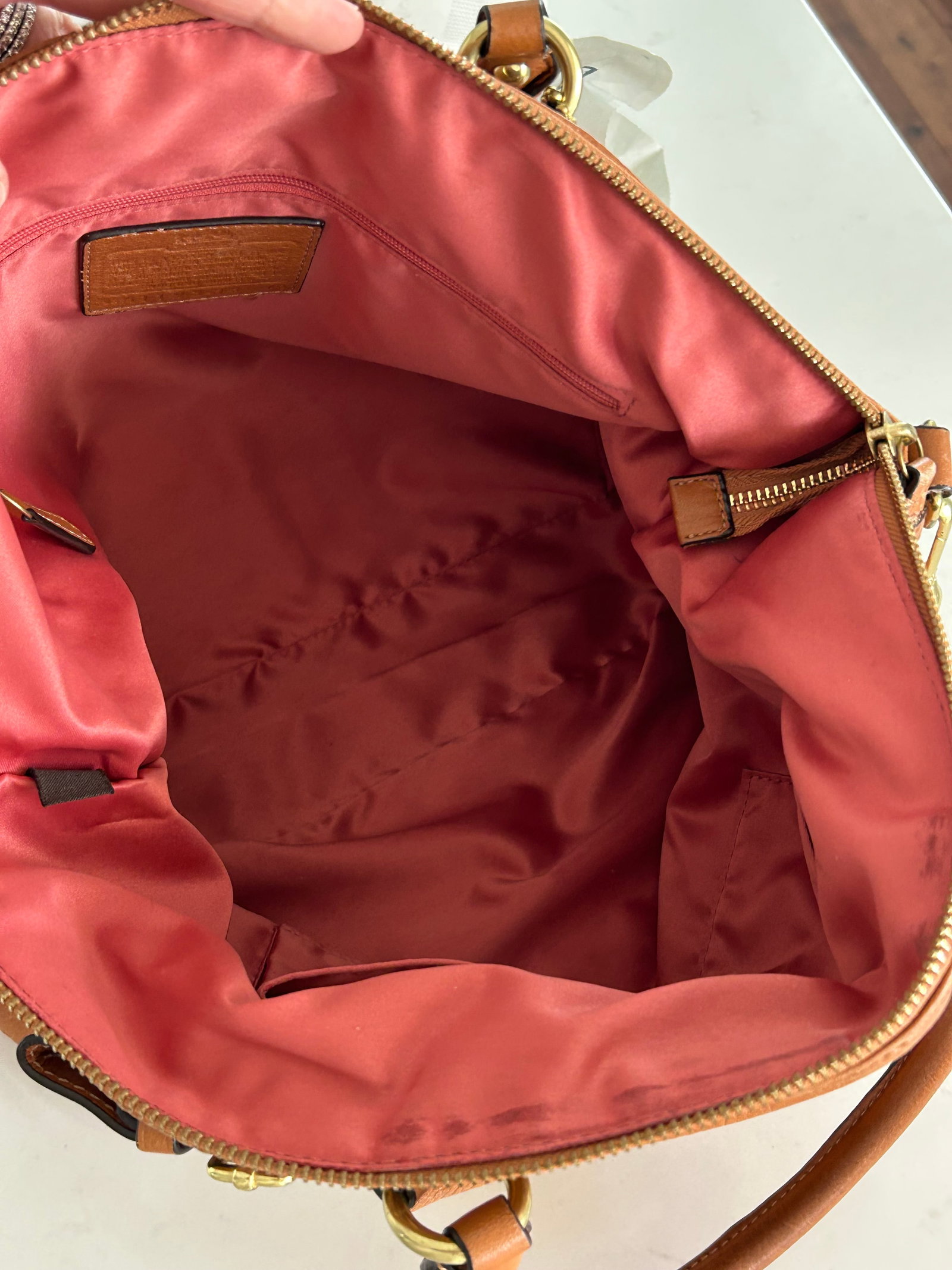 Coach Madison Lindsey Satchel – Luxury Leather Handbag, Pleated Front, Gold Hardware, - 9