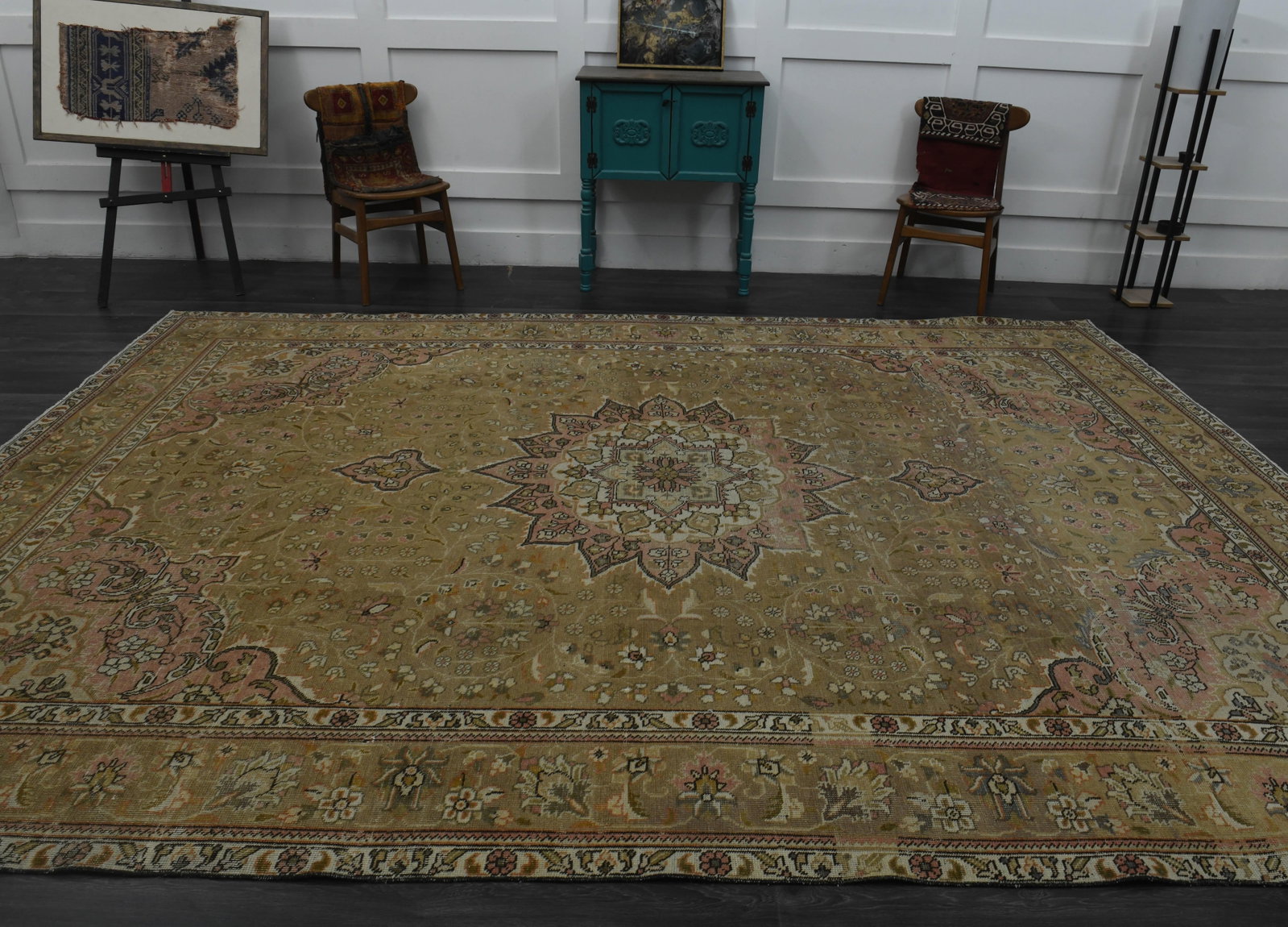 1970s Vintage Persian Handmade Wool Cotton Green Area Rug - 11