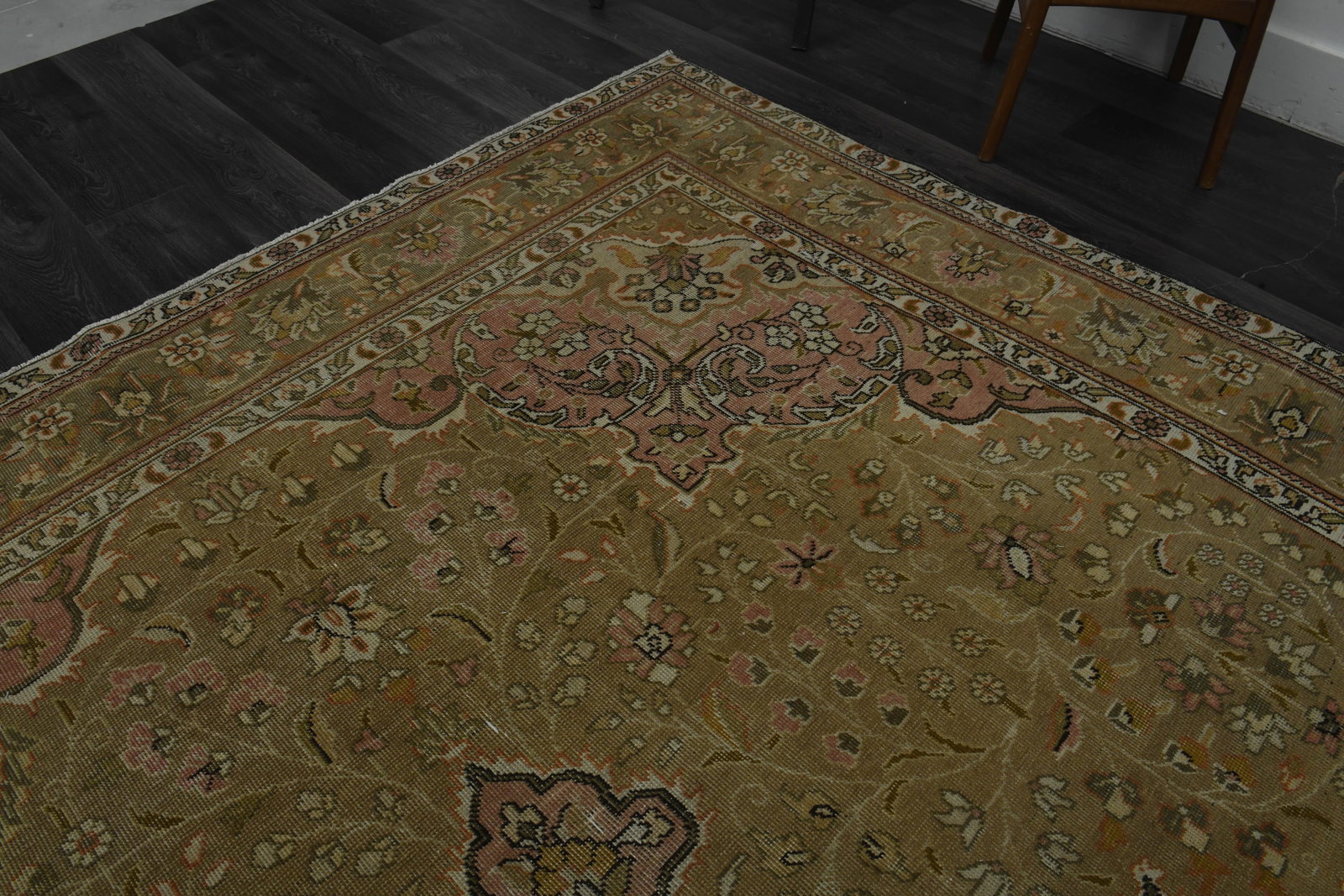 1970s Vintage Persian Handmade Wool Cotton Green Area Rug - 3