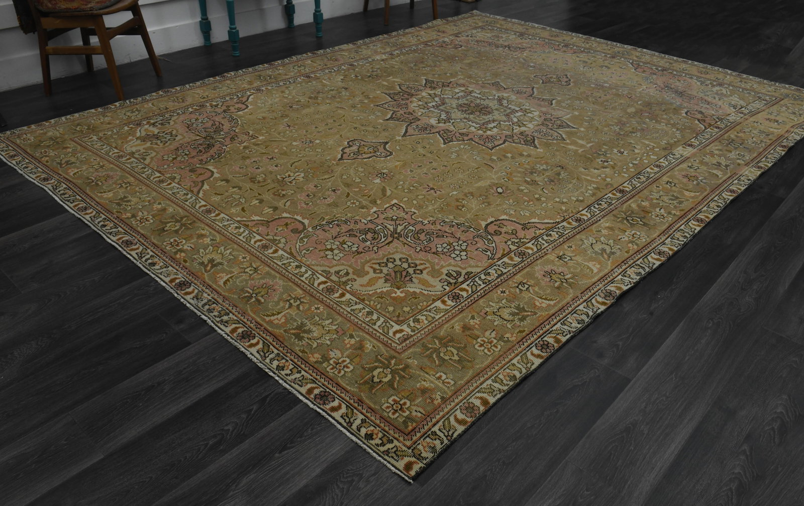 1970s Vintage Persian Handmade Wool Cotton Green Area Rug - 6