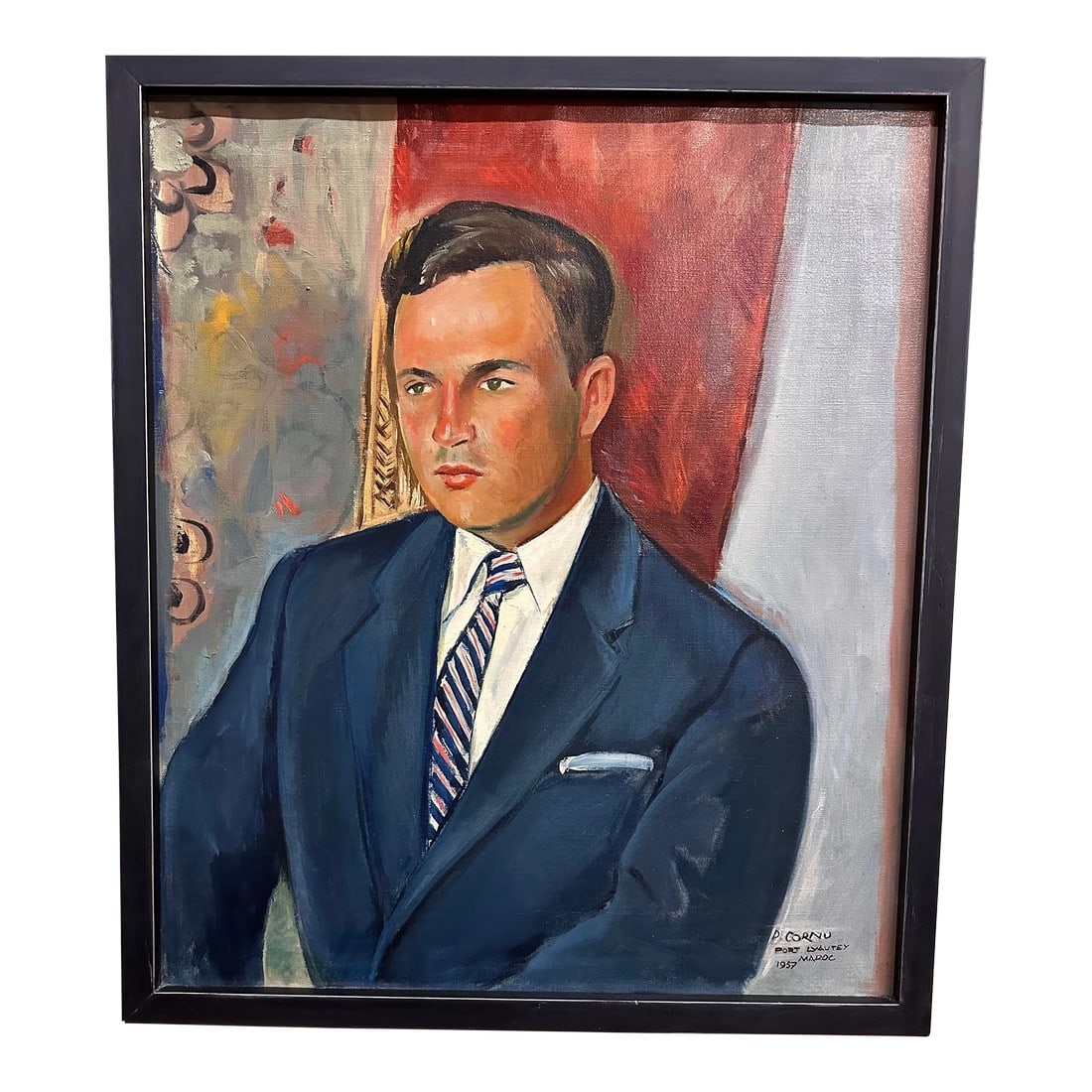 Mid Century Oil Painting of a Gentleman, 1957 Portrait Impressionistic Style, Port Layaute, Morocco,: Oil painting portrait of a gentleman stationed at the North African Morocco Naval Air force Base in. Port Lyautey Navel Air Station just north of Casablanca. This painting was done in 1957. It has