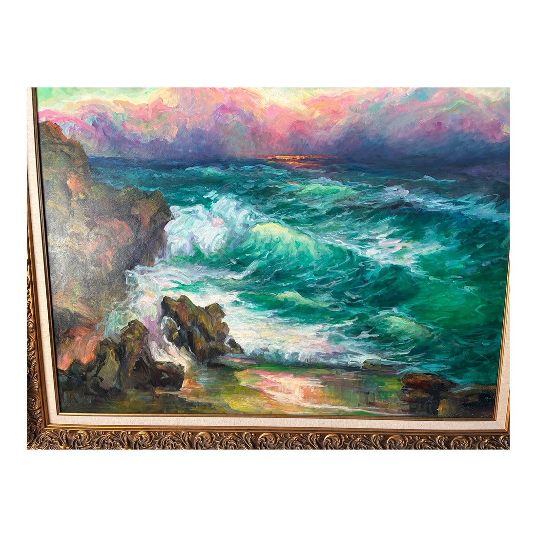 Laguna Beach Seascape Masterpiece by Manfred Kuhnert: Manfred Kuhnert is a well known southern Ca. artist who had his own gallery in Laguna Beach until his passing .There is a gallery notation that the painting sold for $8000 out of the gallery.Manfred
