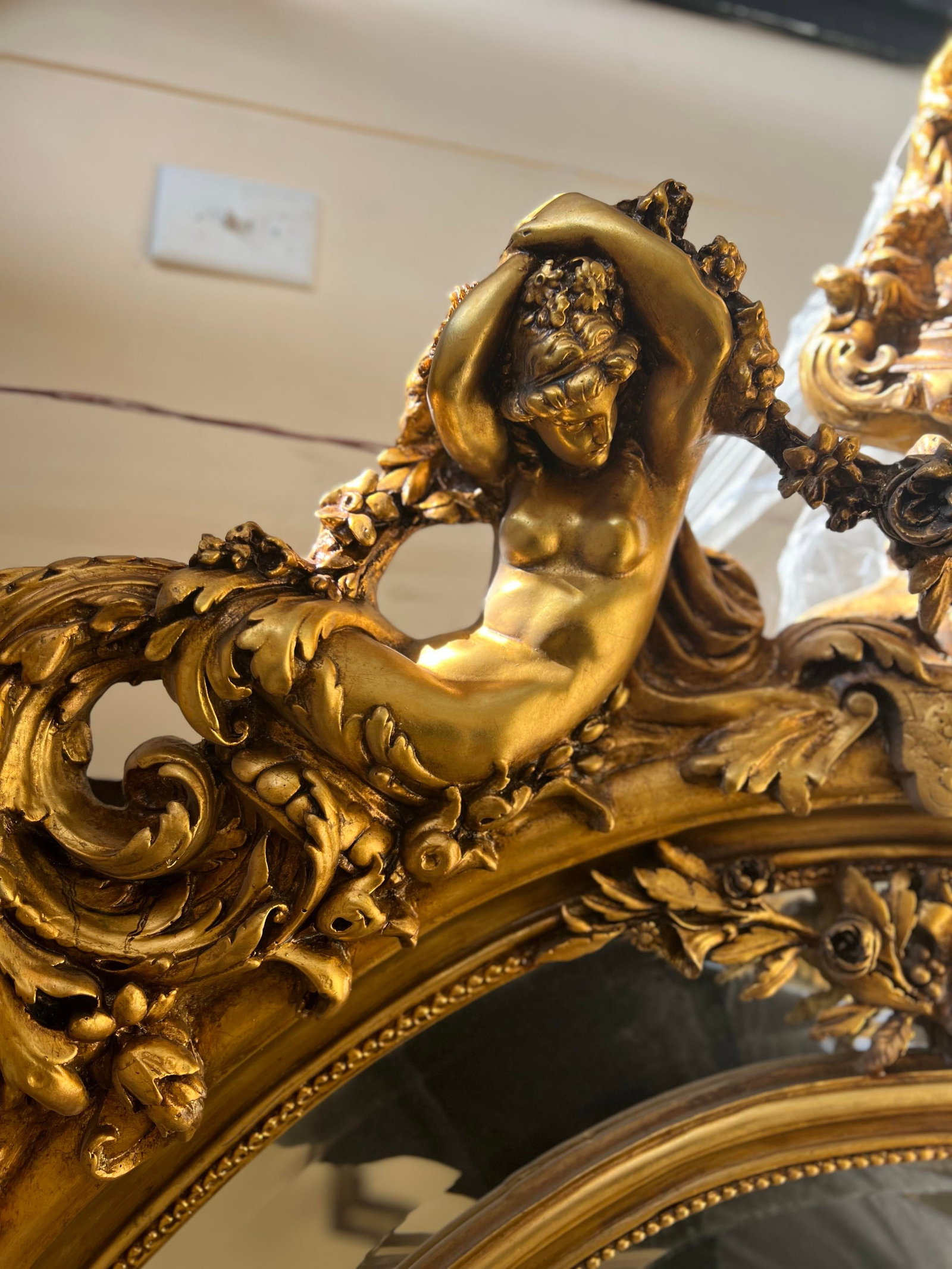1960s Huge 7 Feet 11 Oval Mirror in Gold Leaf - 5