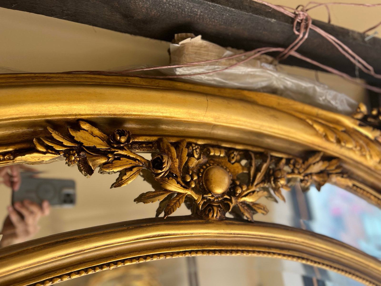1960s Huge 7 Feet 11 Oval Mirror in Gold Leaf - 6